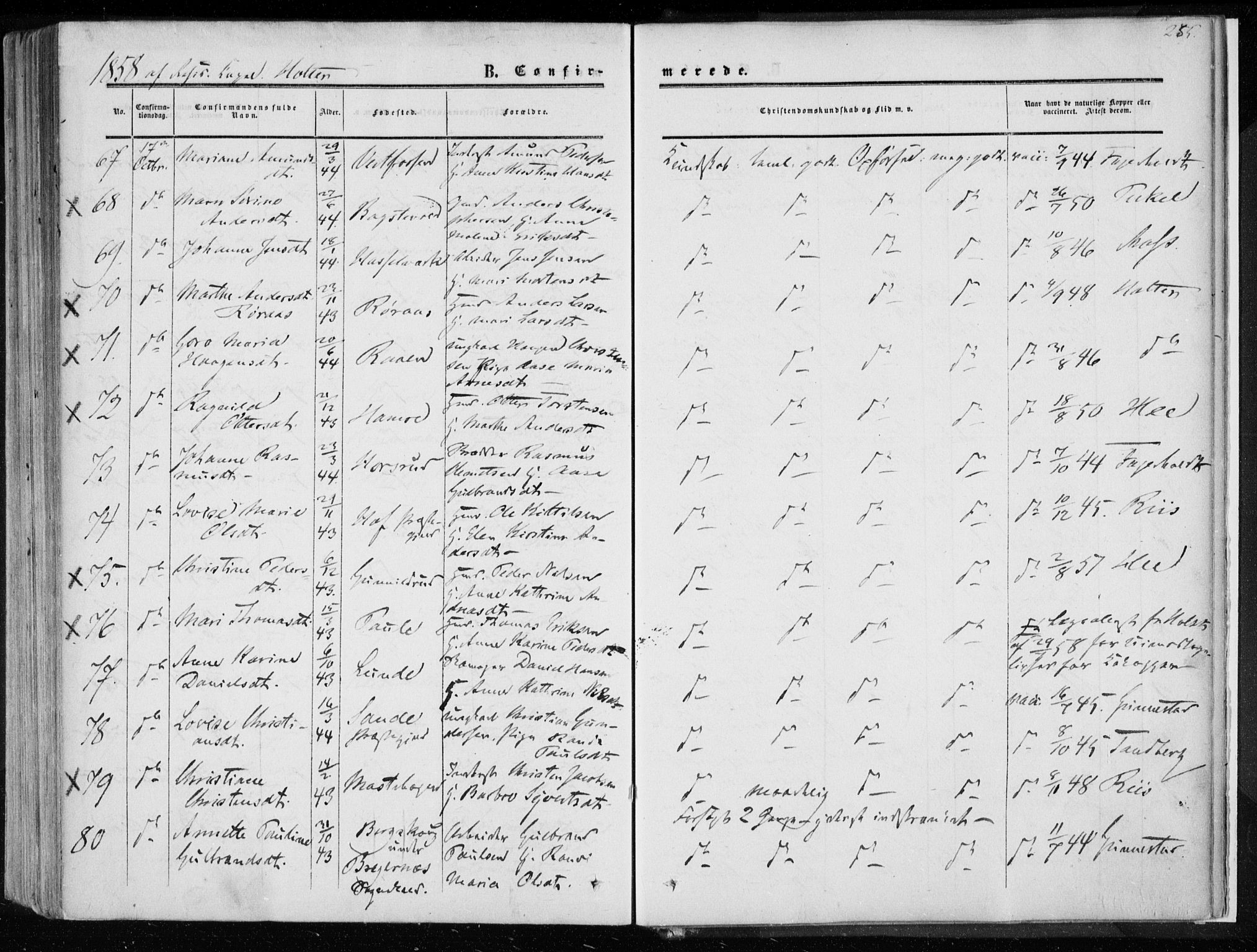 Eiker kirkebøker, AV/SAKO-A-4/F/Fa/L0015a: Parish register (official) no. I 15A, 1854-1860, p. 255