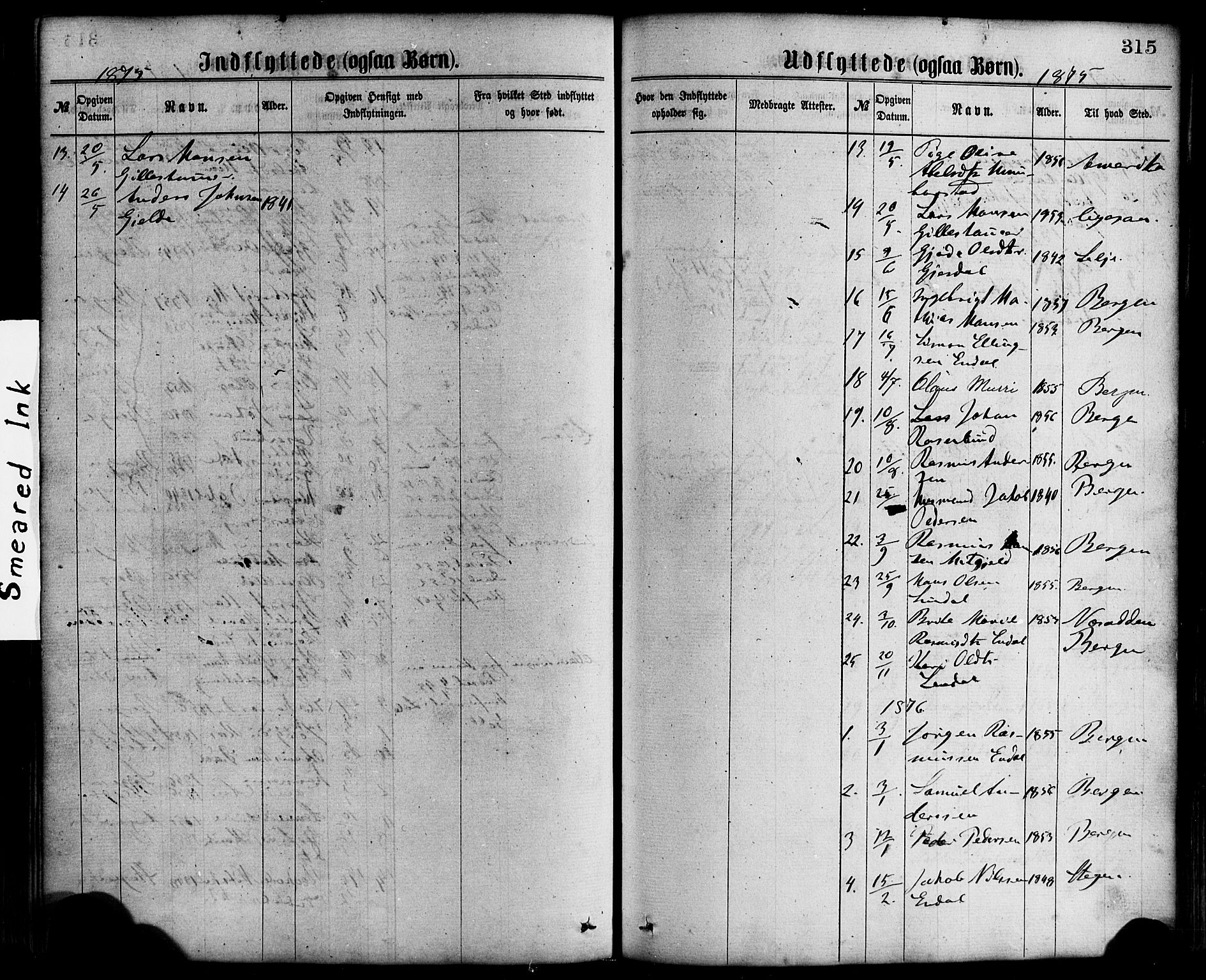 Davik sokneprestembete, SAB/A-79701/H/Haa/Haaa/L0006: Parish register (official) no. A 6, 1867-1881, p. 315