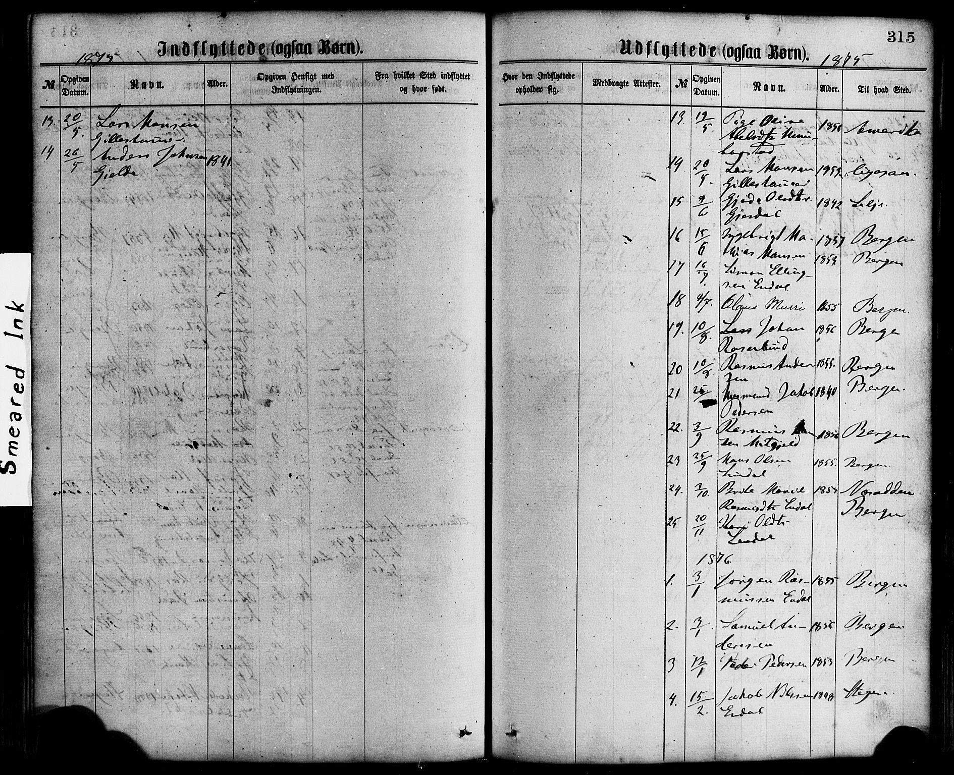 Davik sokneprestembete, AV/SAB-A-79701/H/Haa/Haaa/L0006: Parish register (official) no. A 6, 1867-1881, p. 315