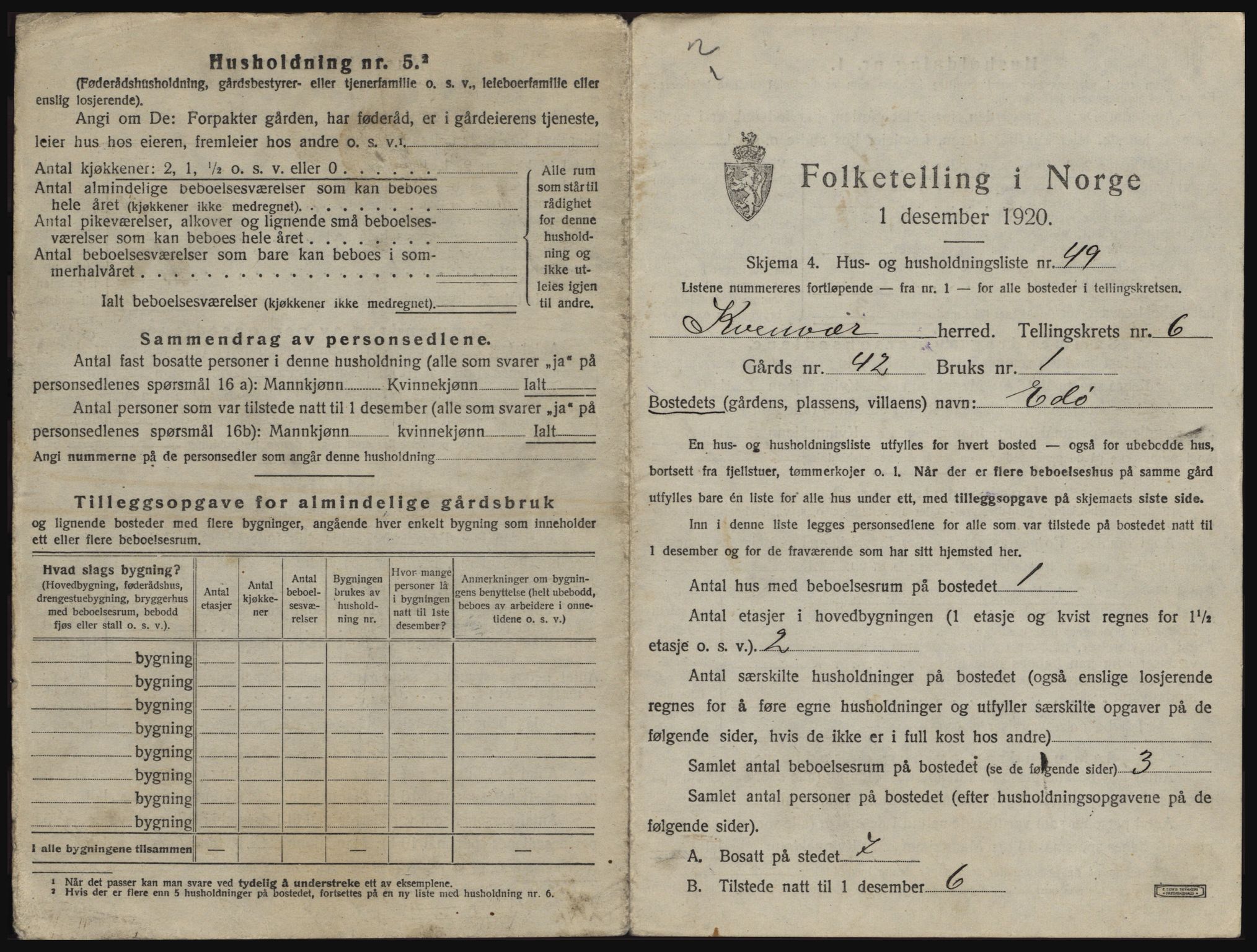 SAT, 1920 census for Kvenvær, 1920, p. 444