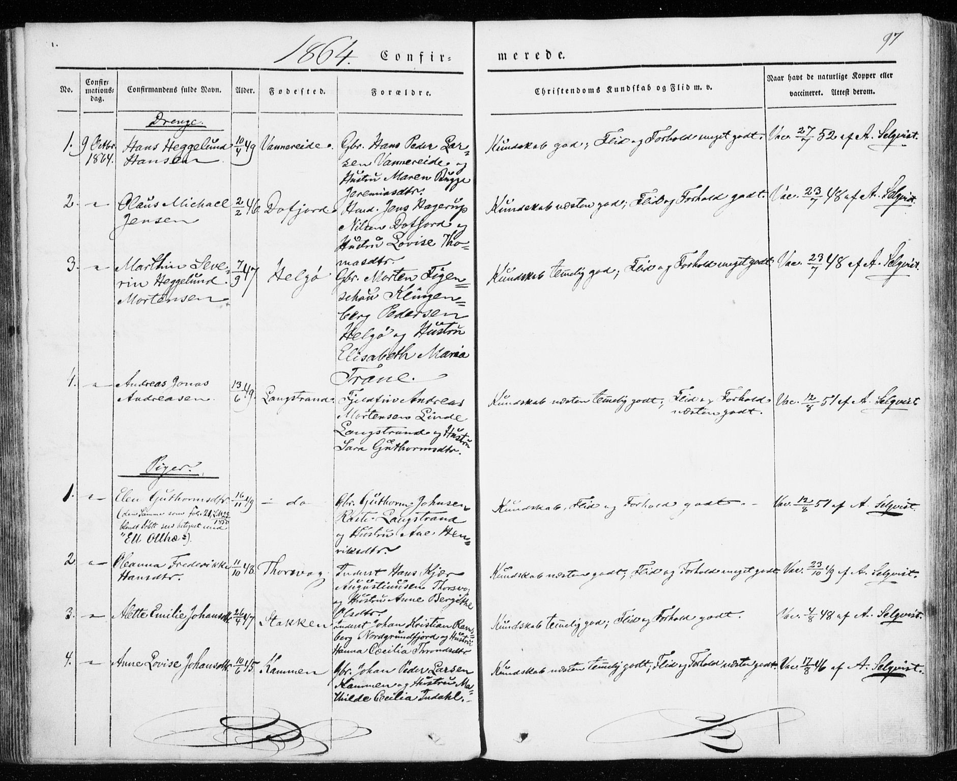 Karlsøy sokneprestembete, SATØ/S-1299/H/Ha/Haa/L0009kirke: Parish register (official) no. 9, 1838-1867, p. 97