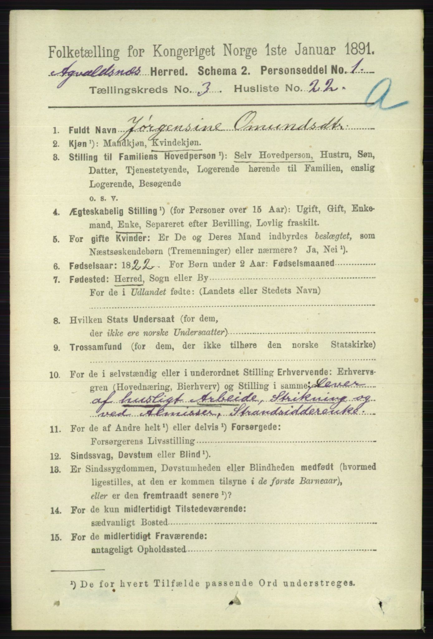 RA, 1891 census for 1147 Avaldsnes, 1891, p. 1126