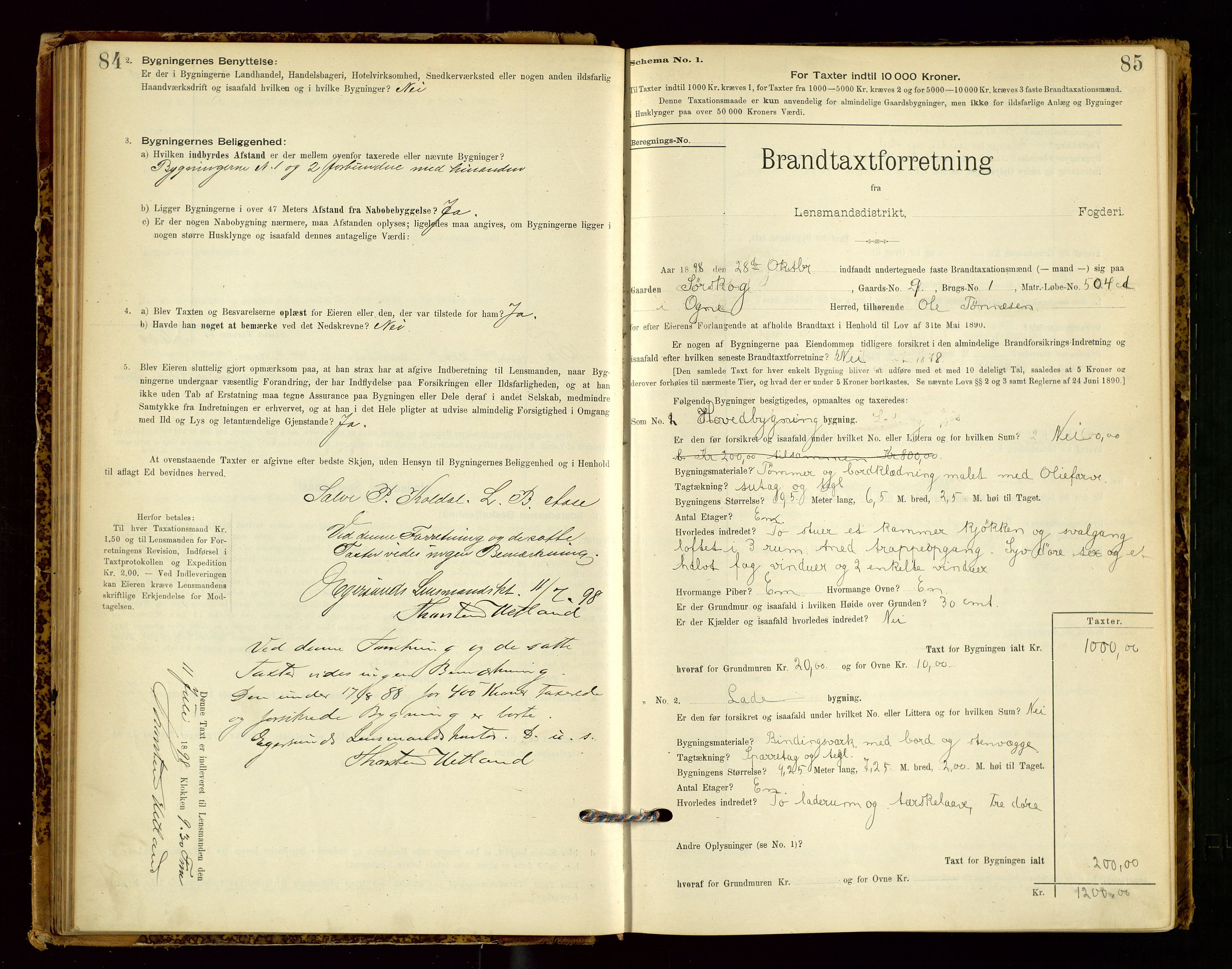 Eigersund lensmannskontor, SAST/A-100171/Gob/L0001: Skjemaprotokoll, 1894-1909, p. 84-85