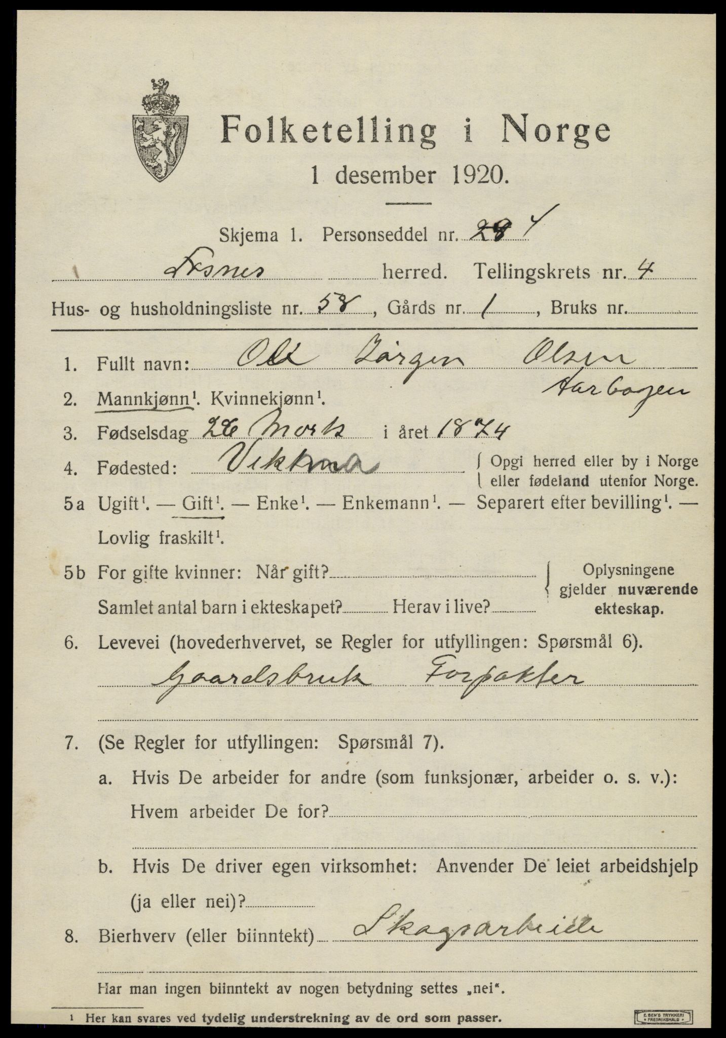 SAT, 1920 census for Fosnes, 1920, p. 1979