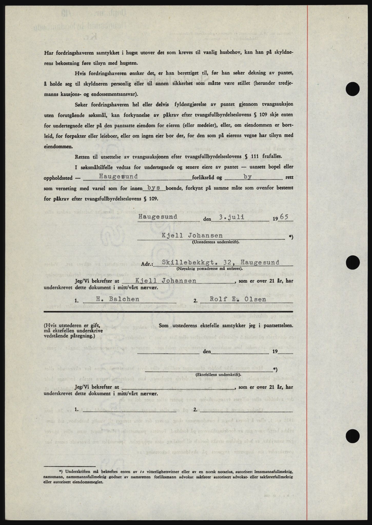 Haugesund tingrett, SAST/A-101415/01/II/IIC/L0053: Mortgage book no. B 53, 1965-1965, Diary no: : 1652/1965