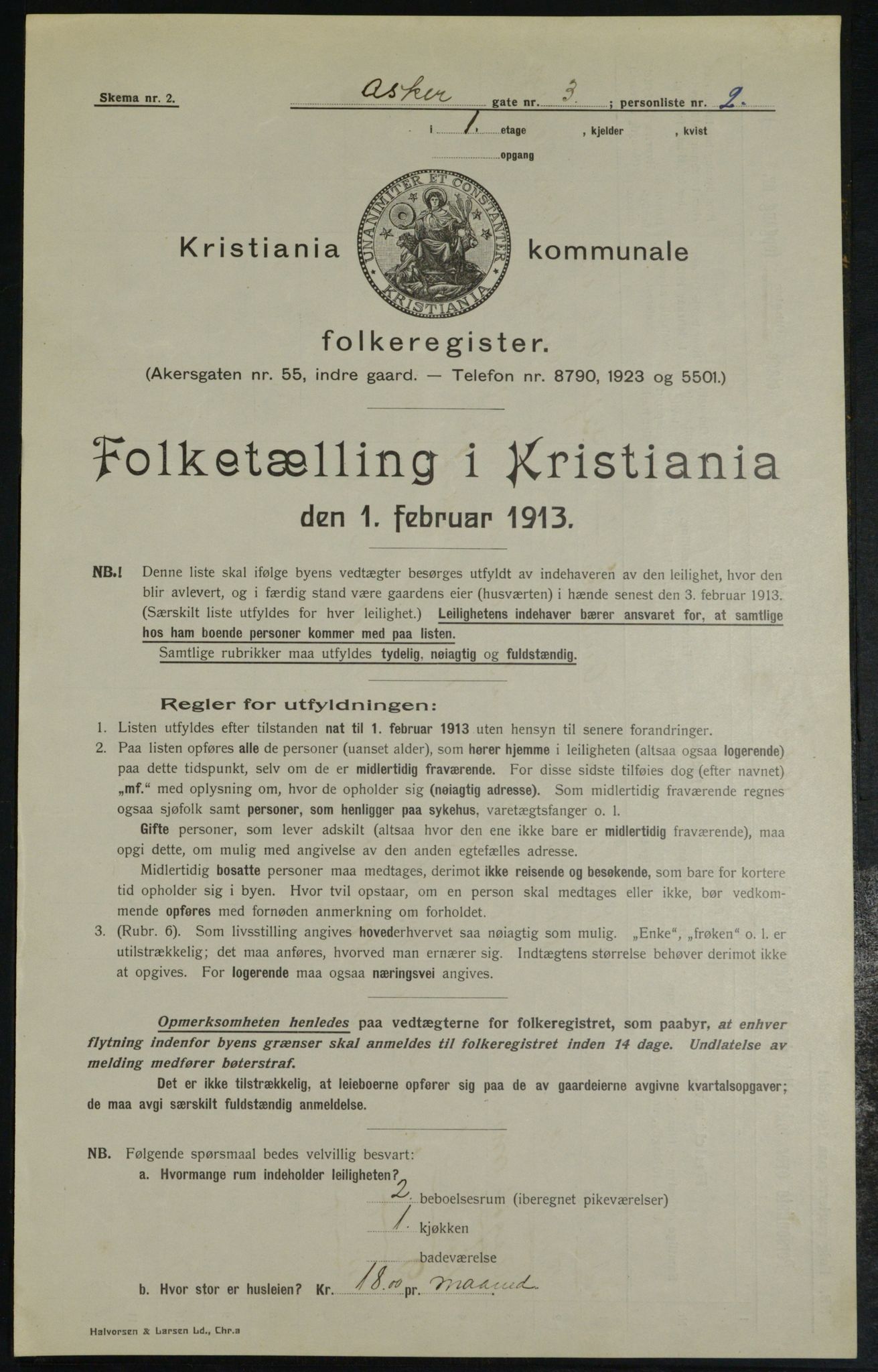 OBA, Municipal Census 1913 for Kristiania, 1913, p. 2437