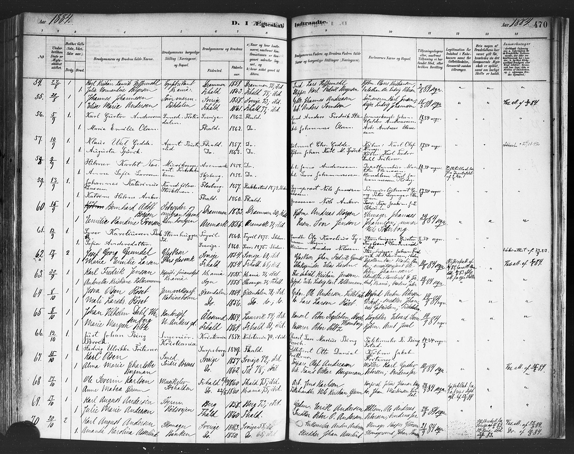 Halden prestekontor Kirkebøker, SAO/A-10909/F/Fa/L0011: Parish register (official) no. I 11, 1878-1889, p. 470