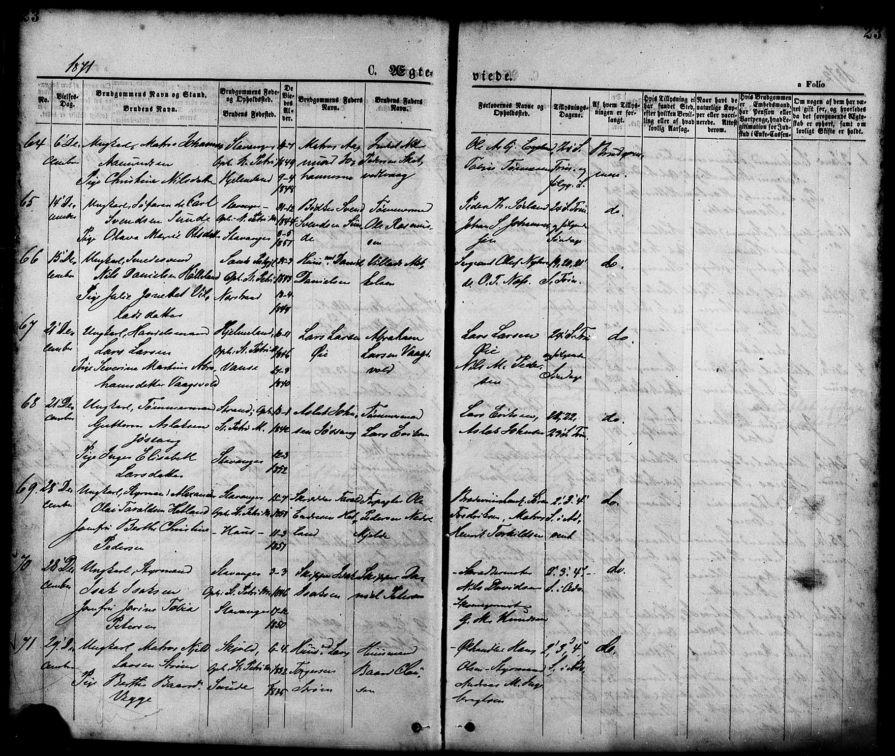 St. Petri sokneprestkontor, AV/SAST-A-101813/001/30/30BA/L0010: Parish register (official) no. A 10, 1869-1878, p. 23