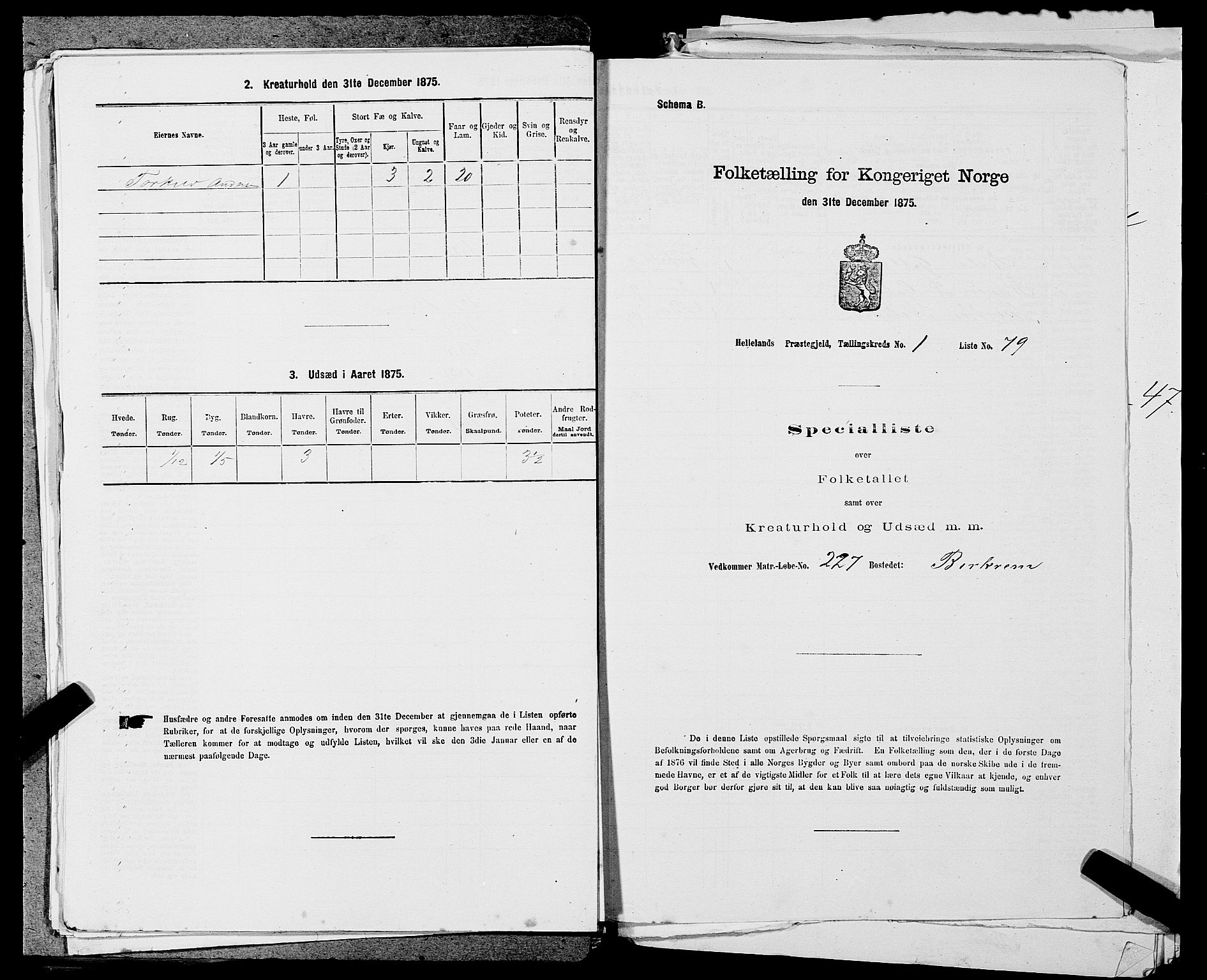 SAST, 1875 census for 1115P Helleland, 1875, p. 670