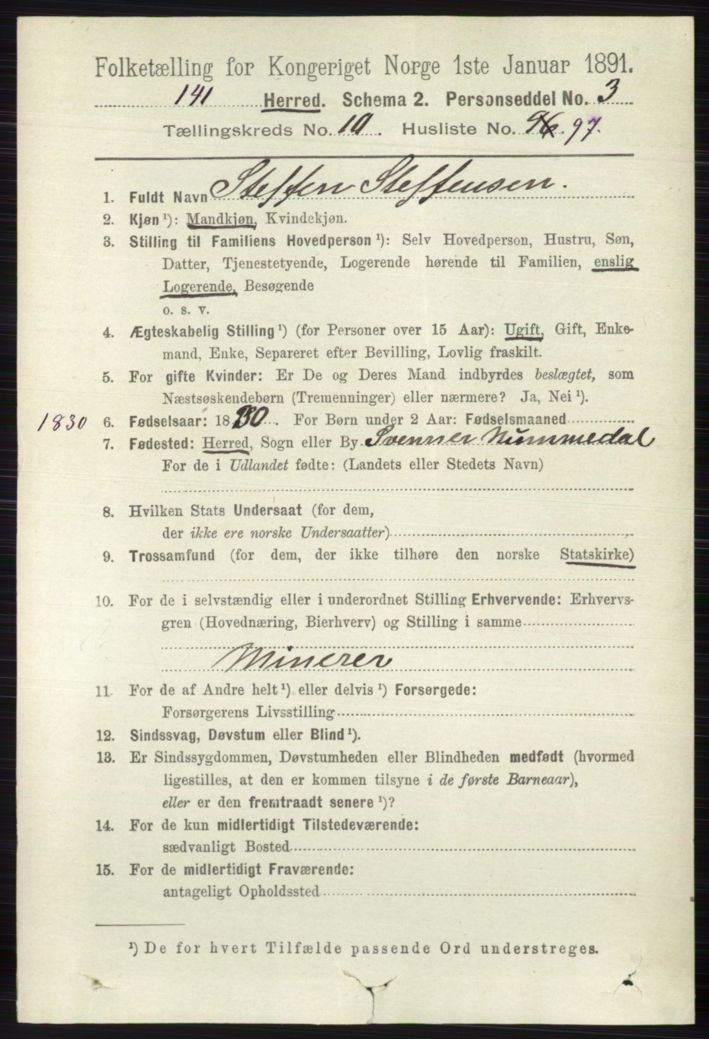 RA, 1891 census for 0818 Solum, 1891, p. 5234