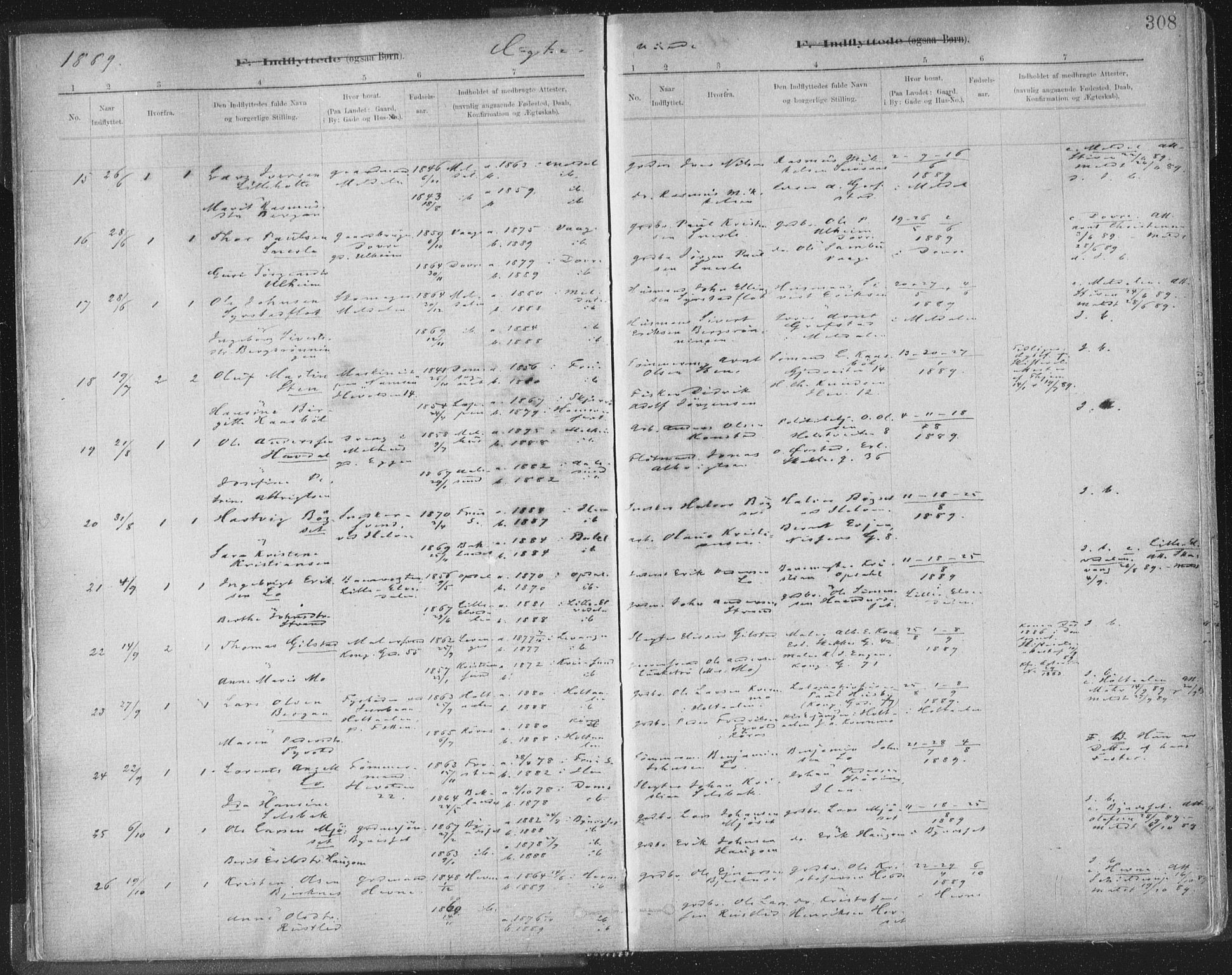 Ministerialprotokoller, klokkerbøker og fødselsregistre - Sør-Trøndelag, SAT/A-1456/603/L0163: Parish register (official) no. 603A02, 1879-1895, p. 308
