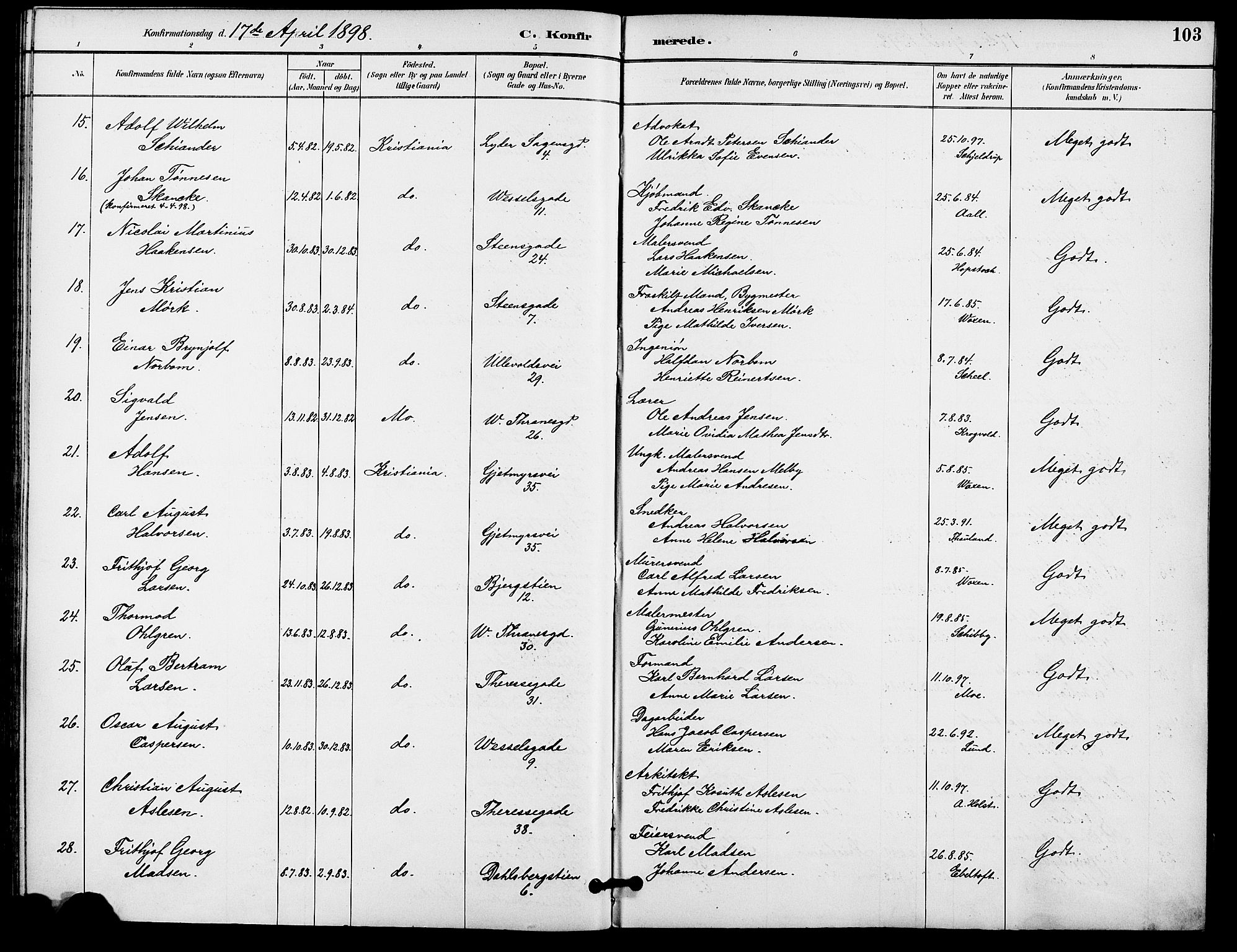 Gamle Aker prestekontor Kirkebøker, SAO/A-10617a/F/L0009: Parish register (official) no. 9, 1890-1898, p. 103