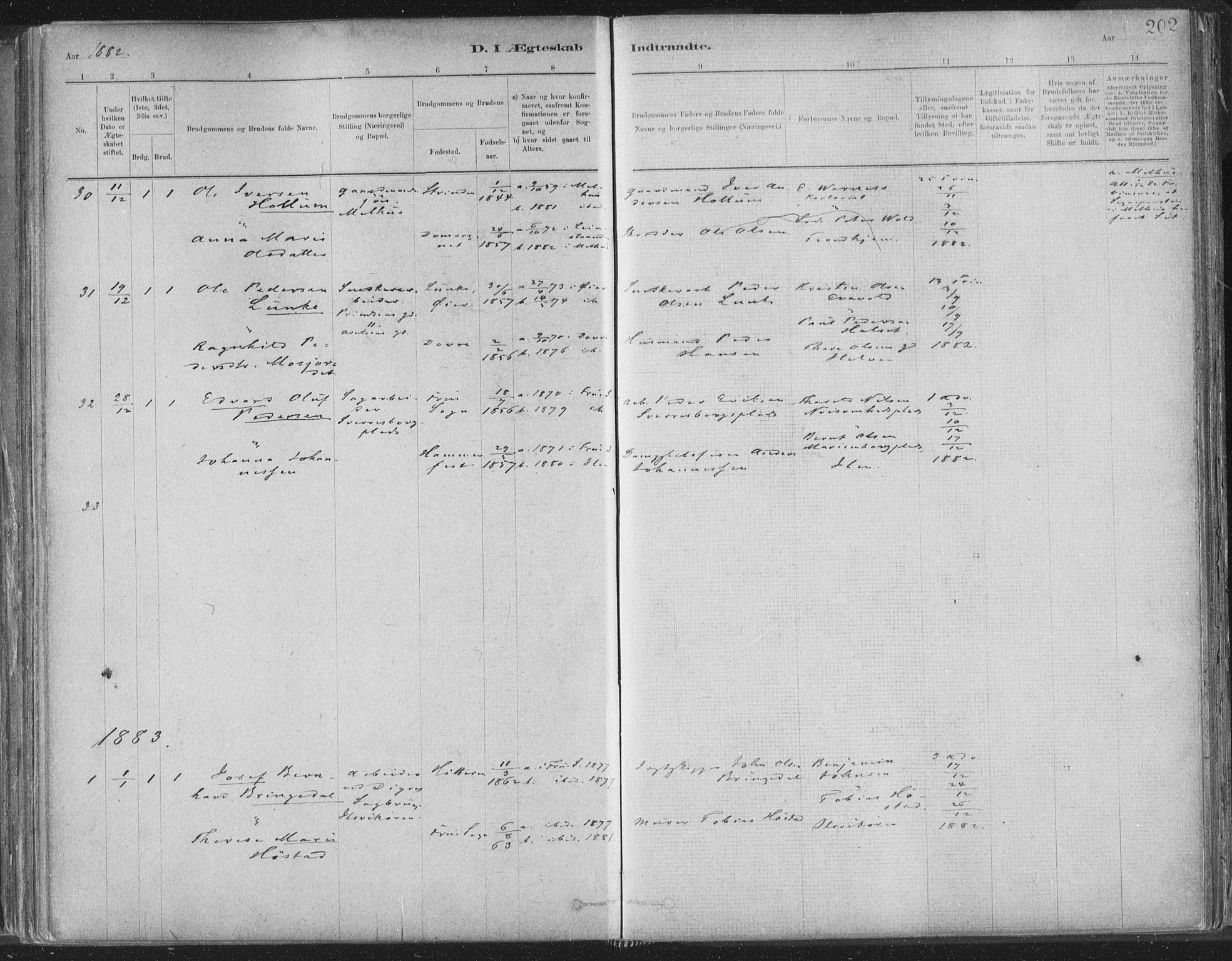 Ministerialprotokoller, klokkerbøker og fødselsregistre - Sør-Trøndelag, AV/SAT-A-1456/603/L0162: Parish register (official) no. 603A01, 1879-1895, p. 202