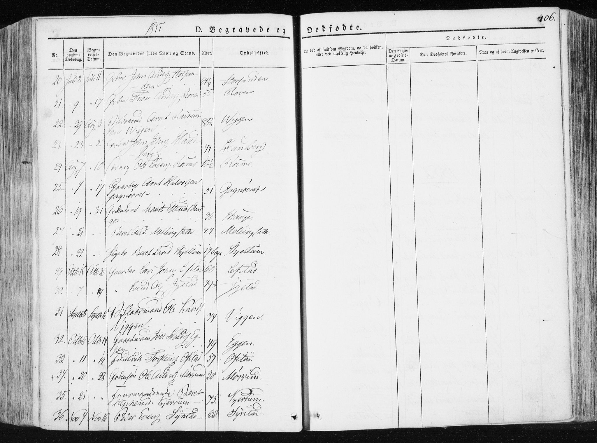 Ministerialprotokoller, klokkerbøker og fødselsregistre - Sør-Trøndelag, SAT/A-1456/665/L0771: Parish register (official) no. 665A06, 1830-1856, p. 406