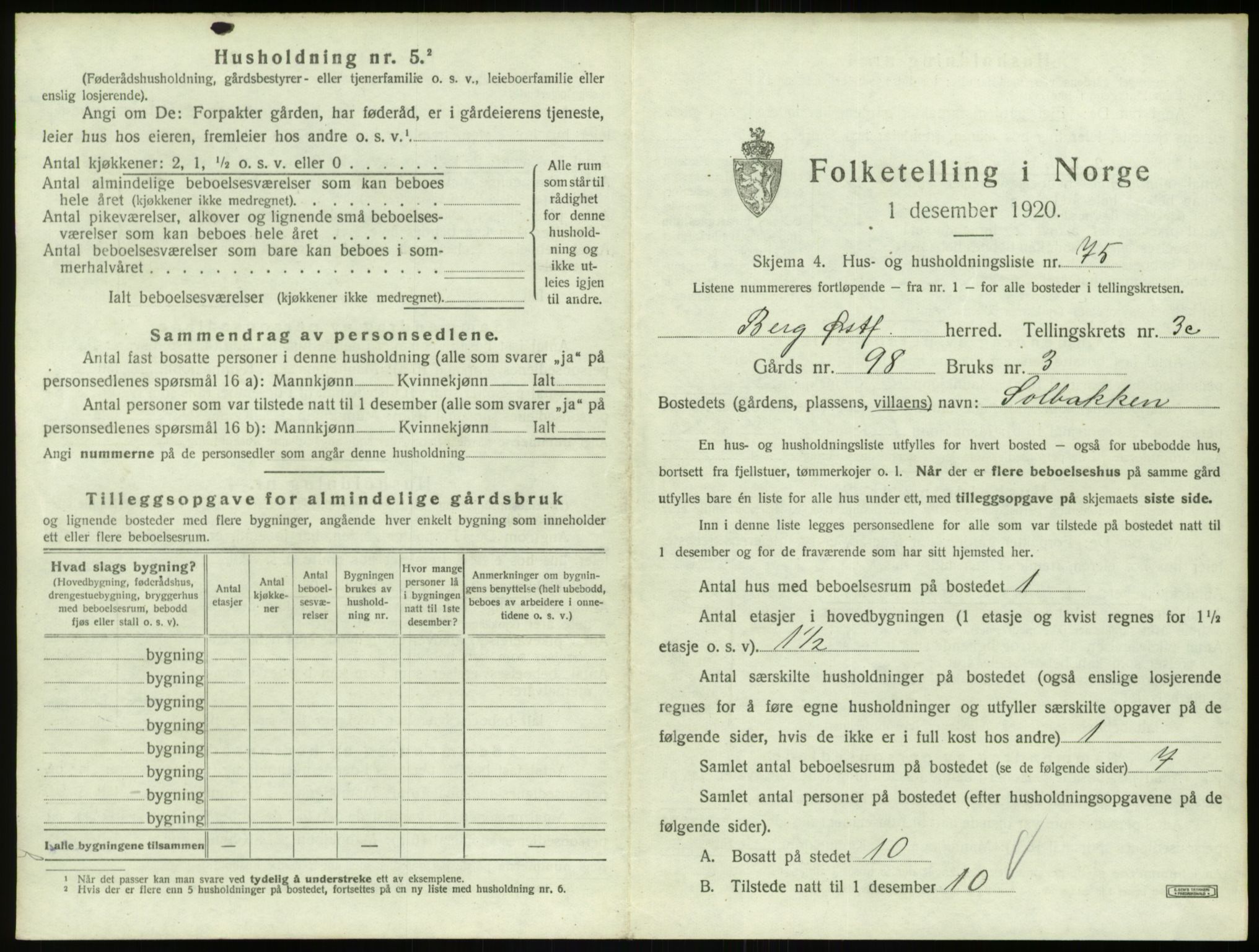 SAO, 1920 census for Berg, 1920, p. 1019