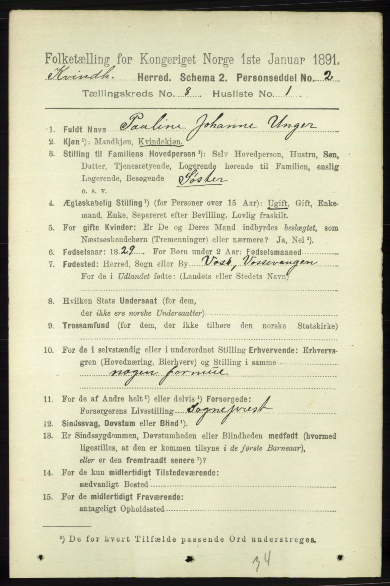 RA, 1891 census for 1224 Kvinnherad, 1891, p. 2974