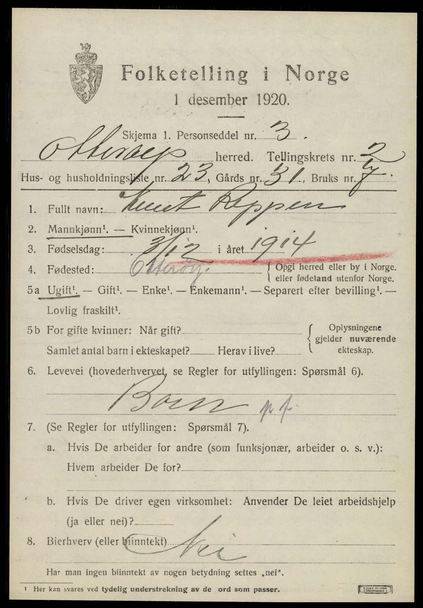 SAT, 1920 census for Otterøy, 1920, p. 1369