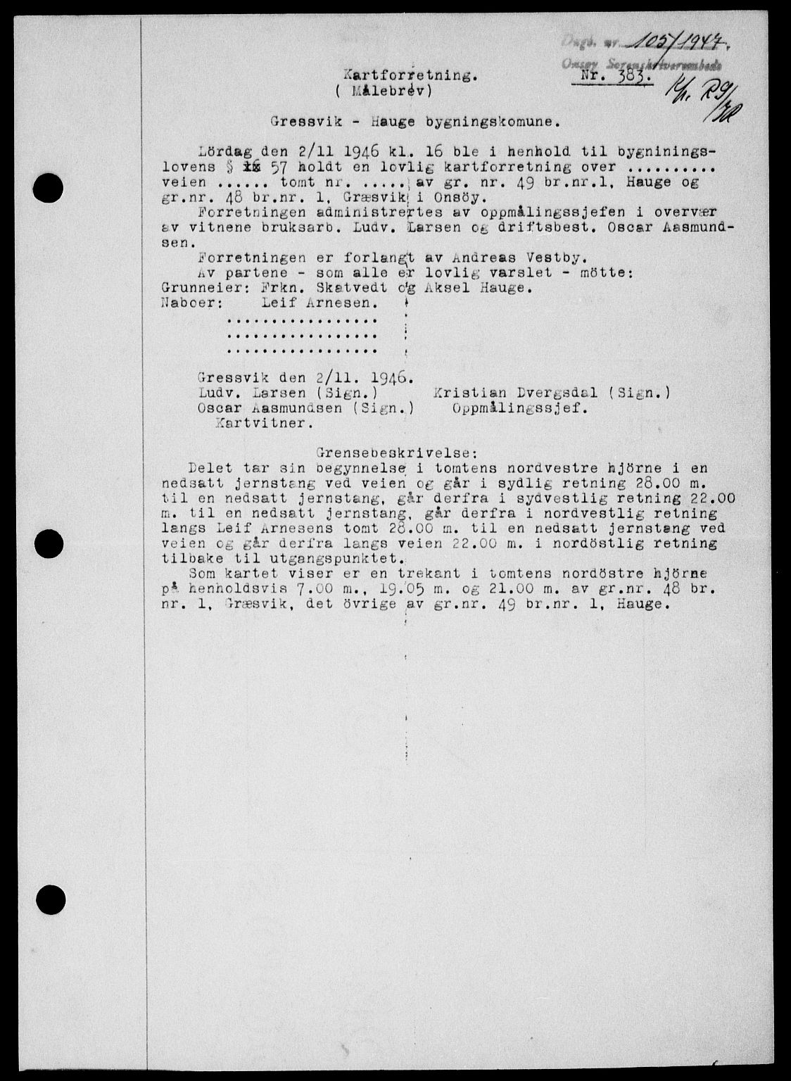 Onsøy sorenskriveri, SAO/A-10474/G/Ga/Gab/L0018: Mortgage book no. II A-18, 1946-1947, Diary no: : 105/1947