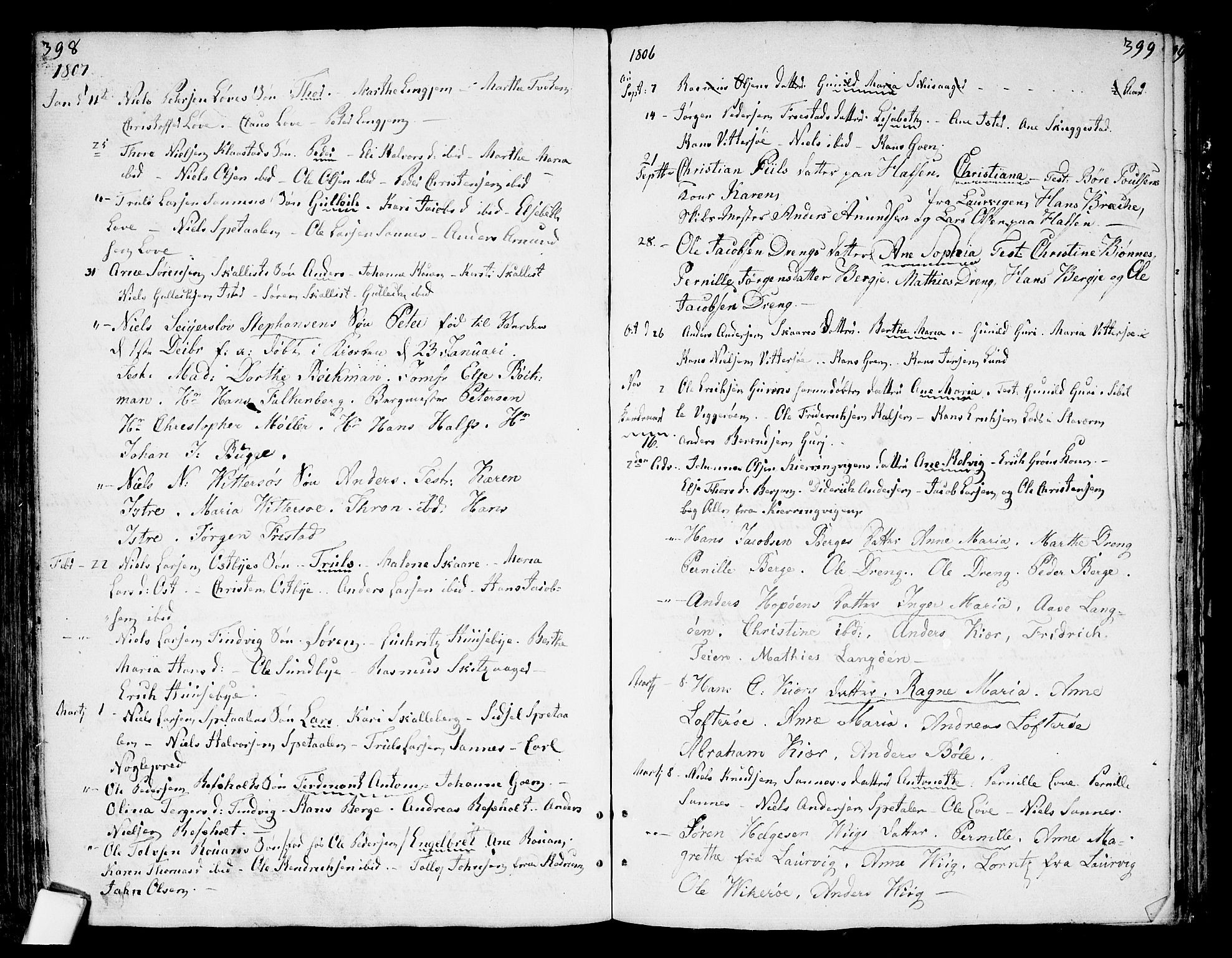 Tjølling kirkebøker, AV/SAKO-A-60/F/Fa/L0004: Parish register (official) no. 4, 1779-1817, p. 398-399