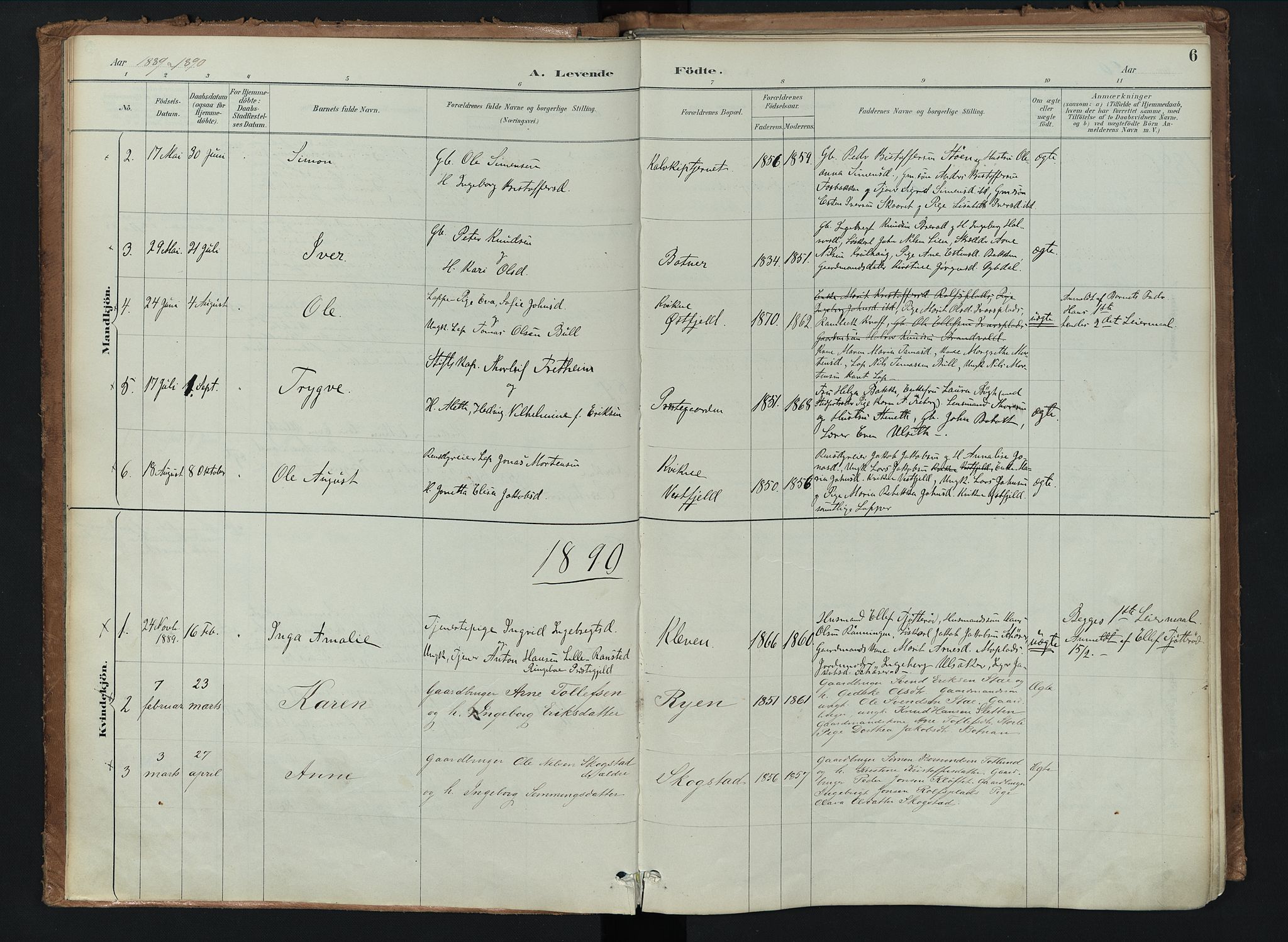 Kvikne prestekontor, SAH/PREST-064/H/Ha/Haa/L0008: Parish register (official) no. 8, 1887-1911, p. 6