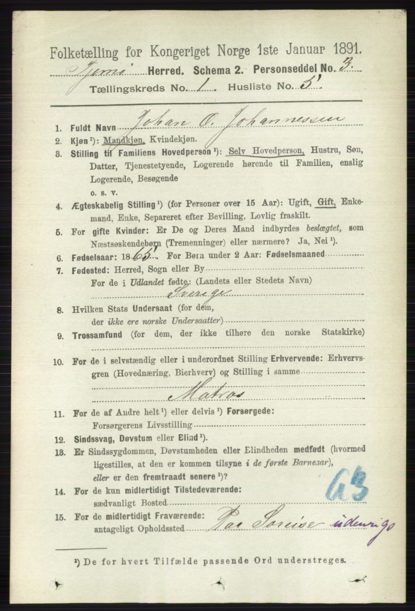 RA, 1891 census for 0723 Tjøme, 1891, p. 96