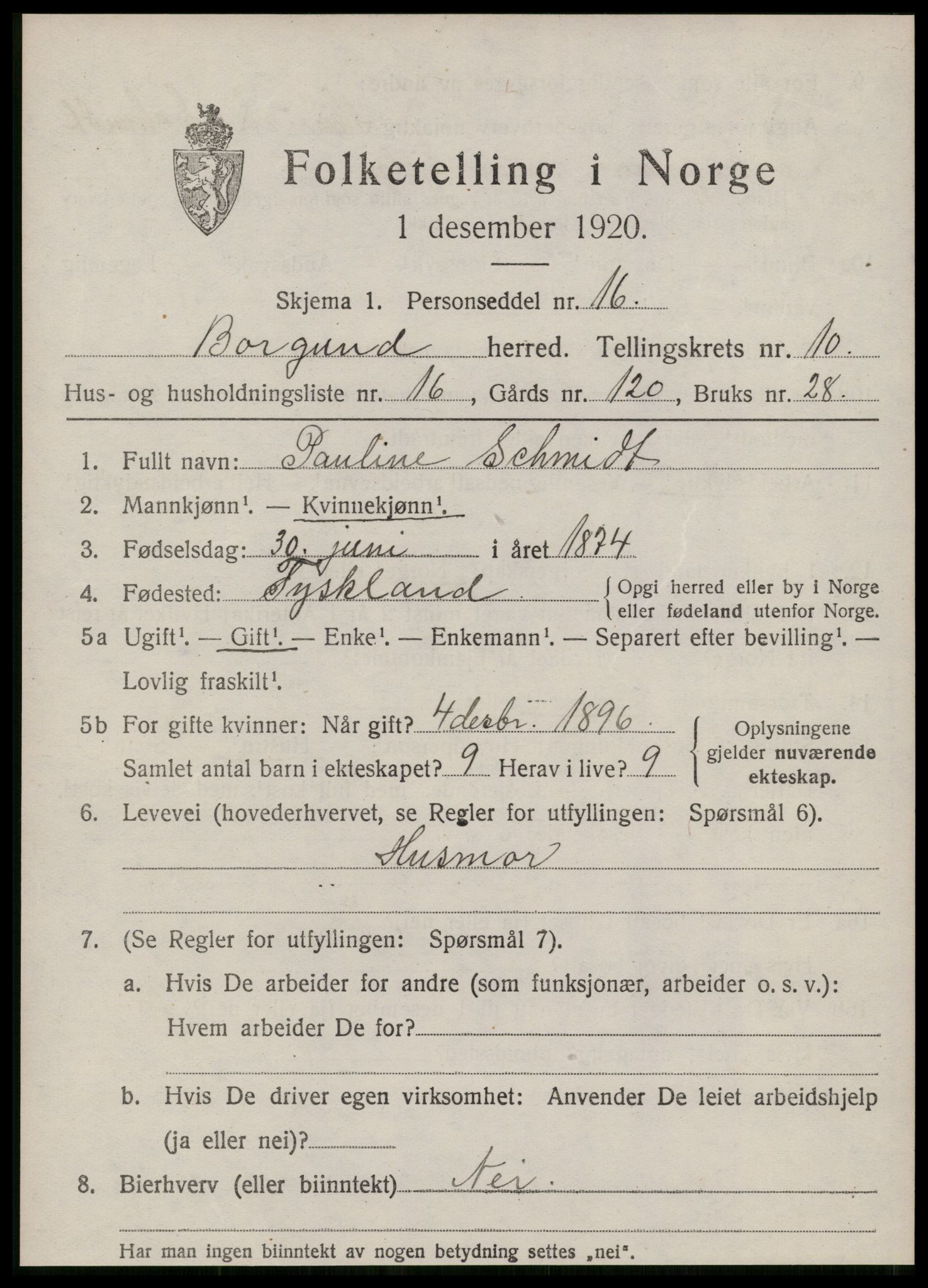 SAT, 1920 census for Borgund, 1920, p. 9534