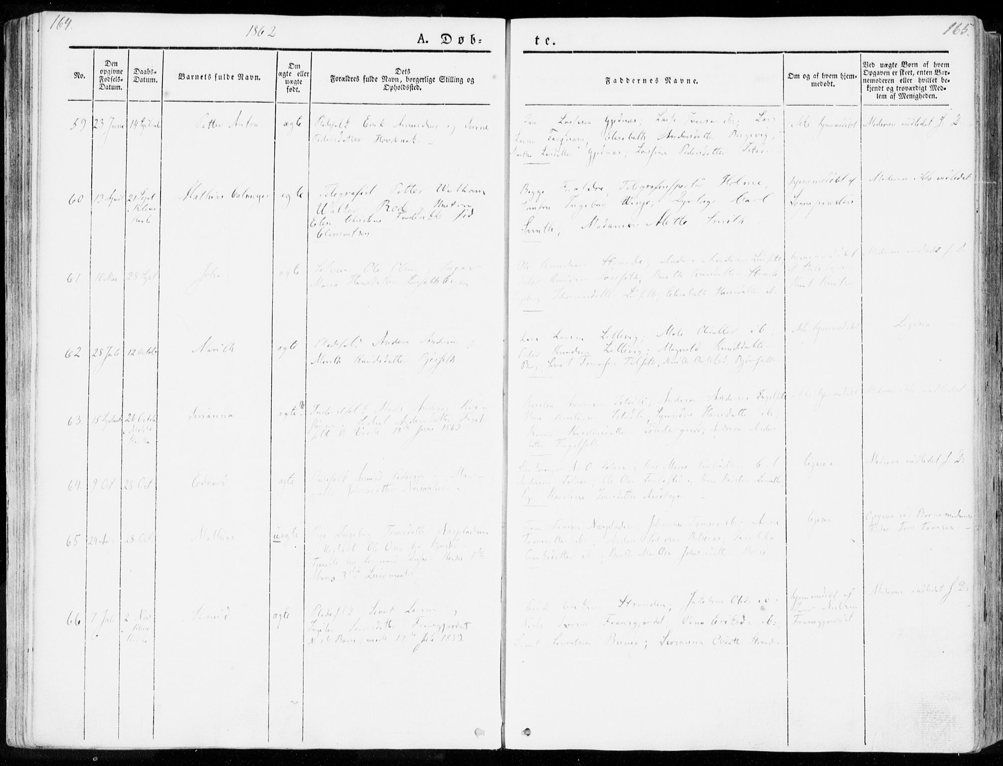 Ministerialprotokoller, klokkerbøker og fødselsregistre - Møre og Romsdal, AV/SAT-A-1454/555/L0653: Parish register (official) no. 555A04, 1843-1869, p. 164-165
