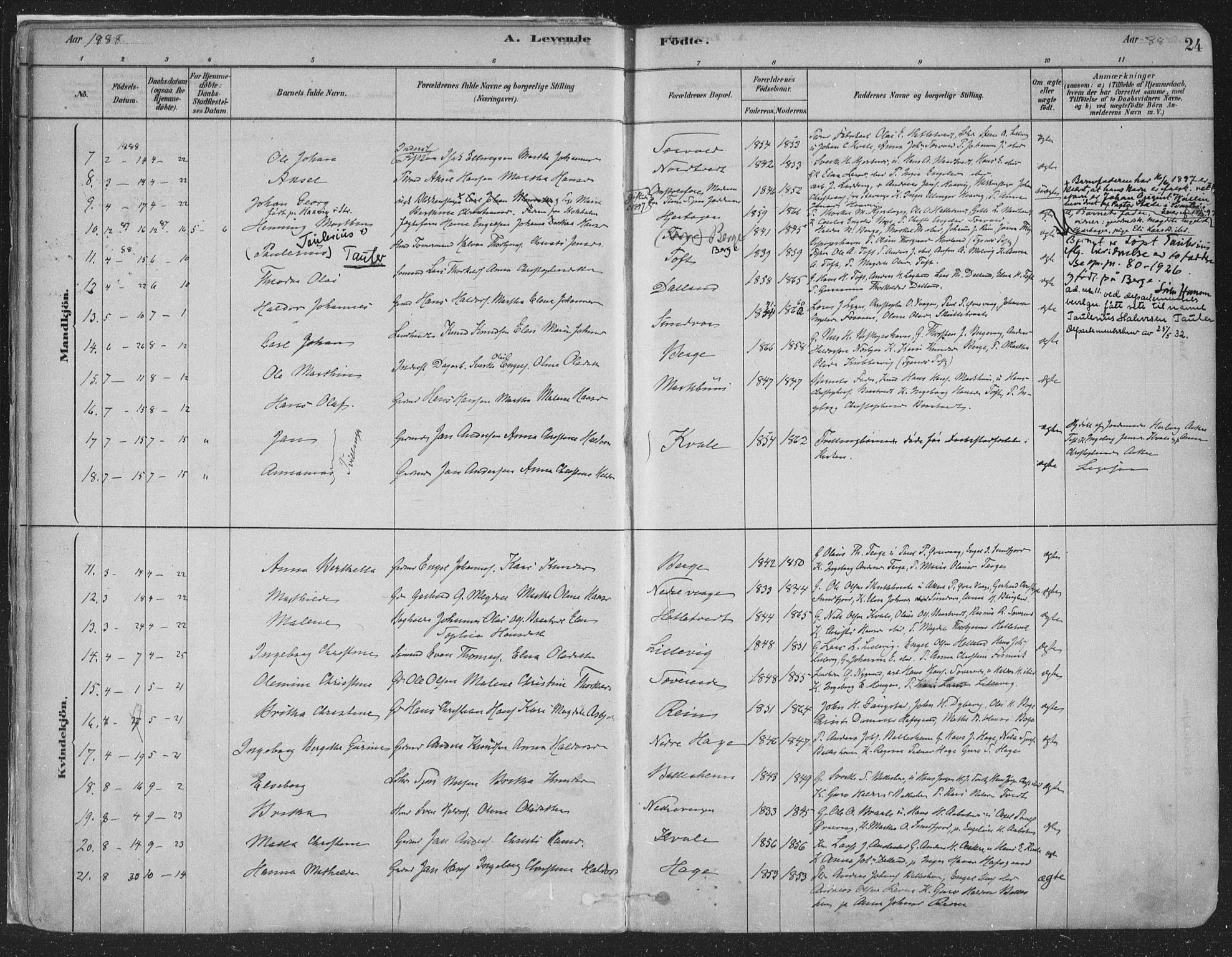 Fusa sokneprestembete, AV/SAB-A-75401/H/Haa: Parish register (official) no. D 1, 1880-1938, p. 24