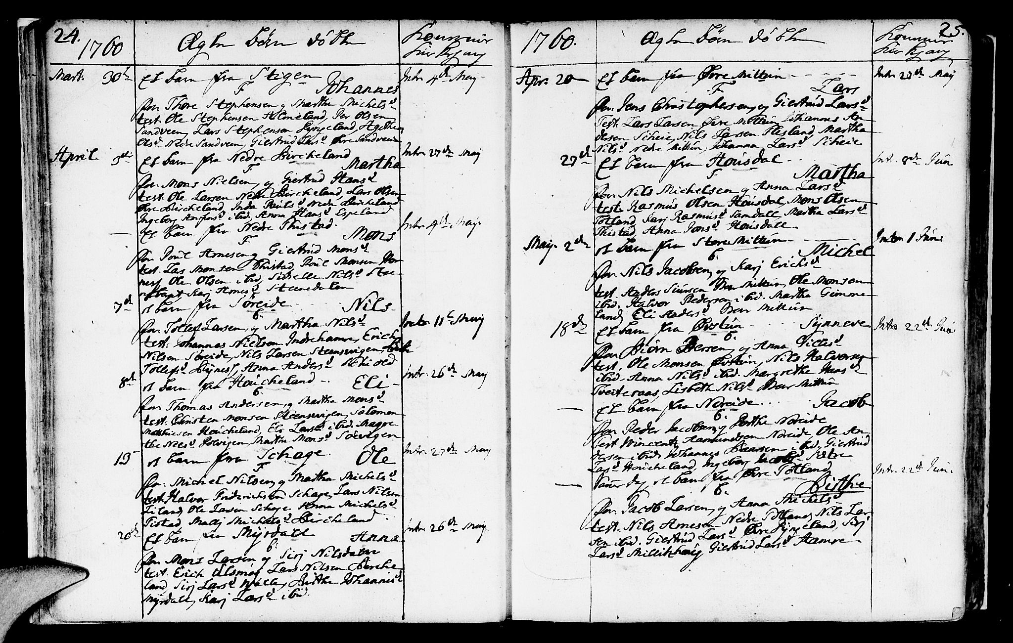 Fana Sokneprestembete, AV/SAB-A-75101/H/Haa/Haaa/L0004: Parish register (official) no. A 4, 1757-1774, p. 24-25