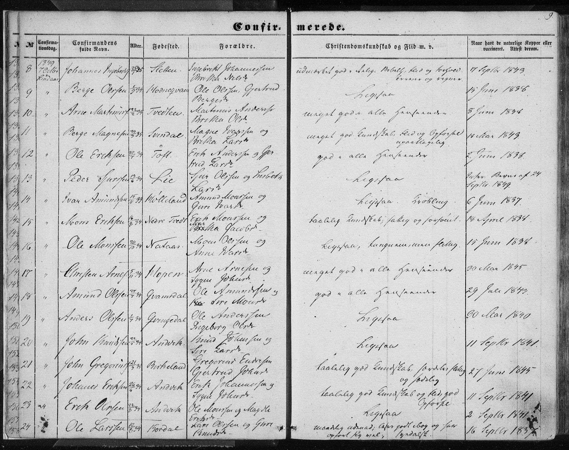 Lindås Sokneprestembete, SAB/A-76701/H/Haa: Parish register (official) no. A 13, 1848-1862, p. 9