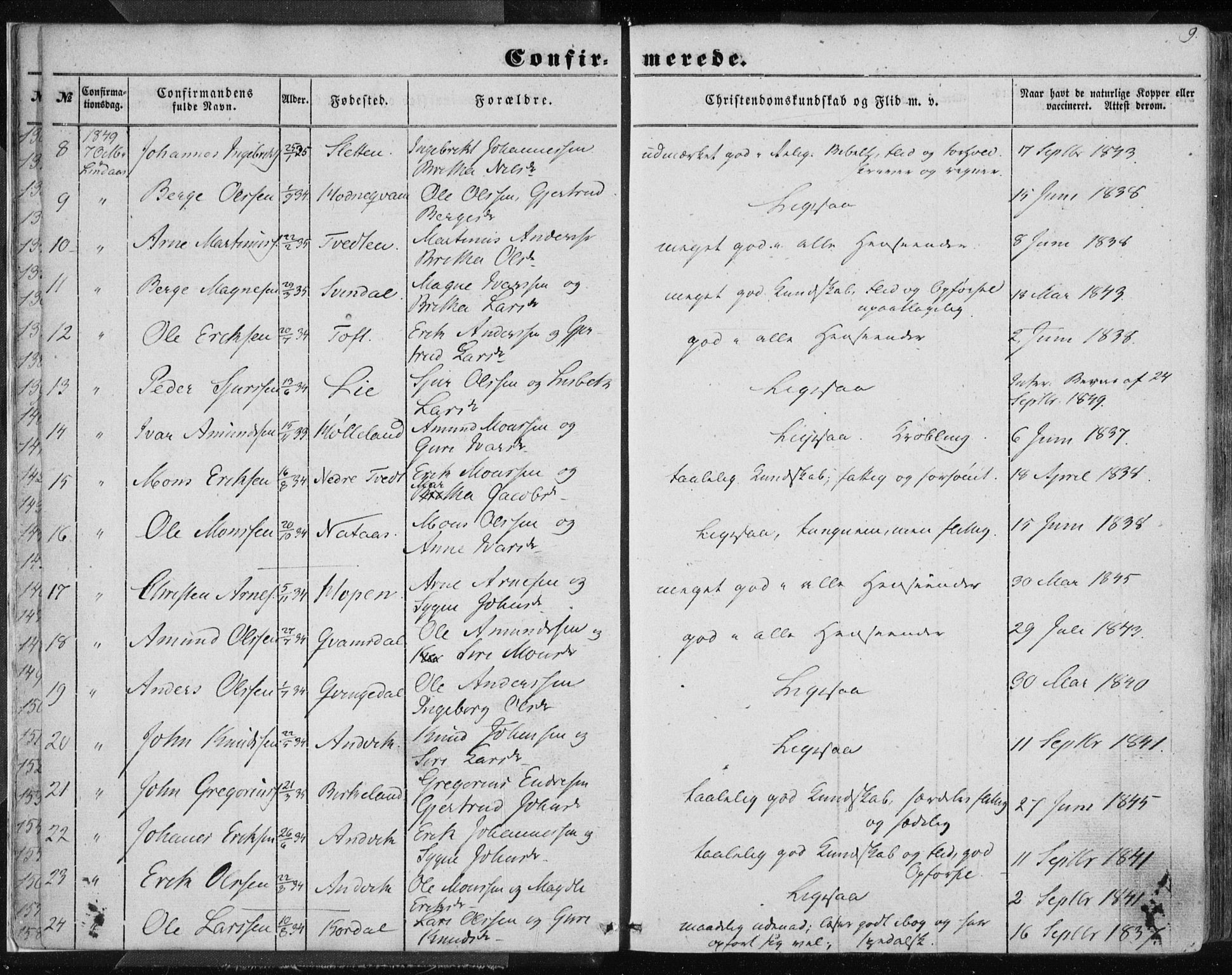 Lindås Sokneprestembete, AV/SAB-A-76701/H/Haa/Haaa/L0013: Parish register (official) no. A 13, 1848-1862, p. 9