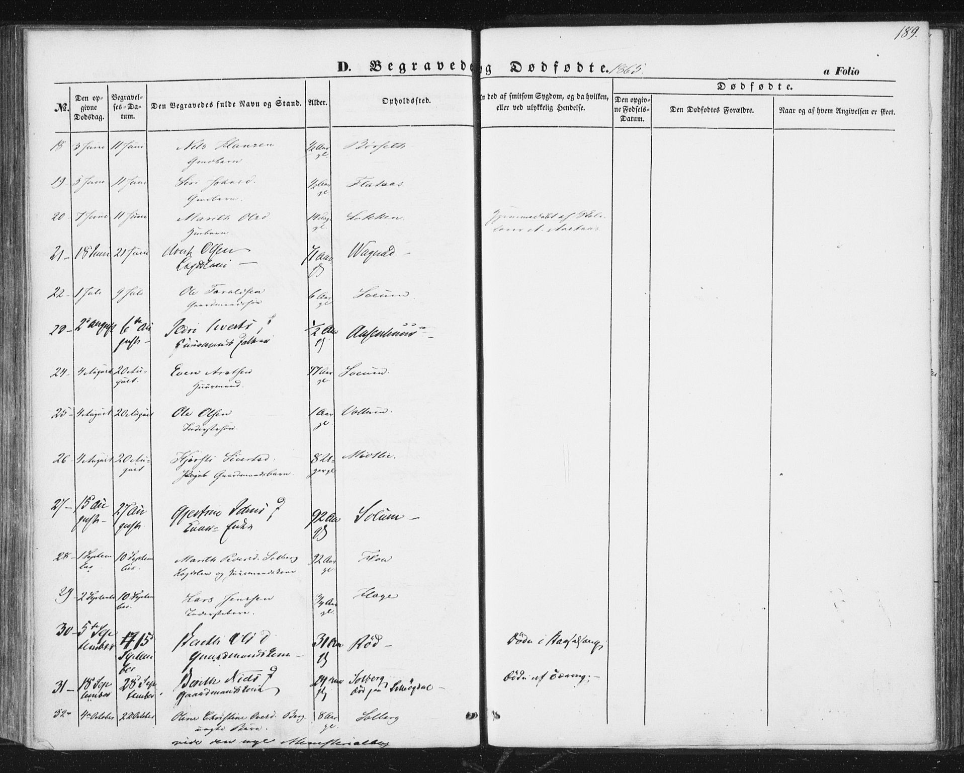 Ministerialprotokoller, klokkerbøker og fødselsregistre - Sør-Trøndelag, AV/SAT-A-1456/689/L1038: Parish register (official) no. 689A03, 1848-1872, p. 189