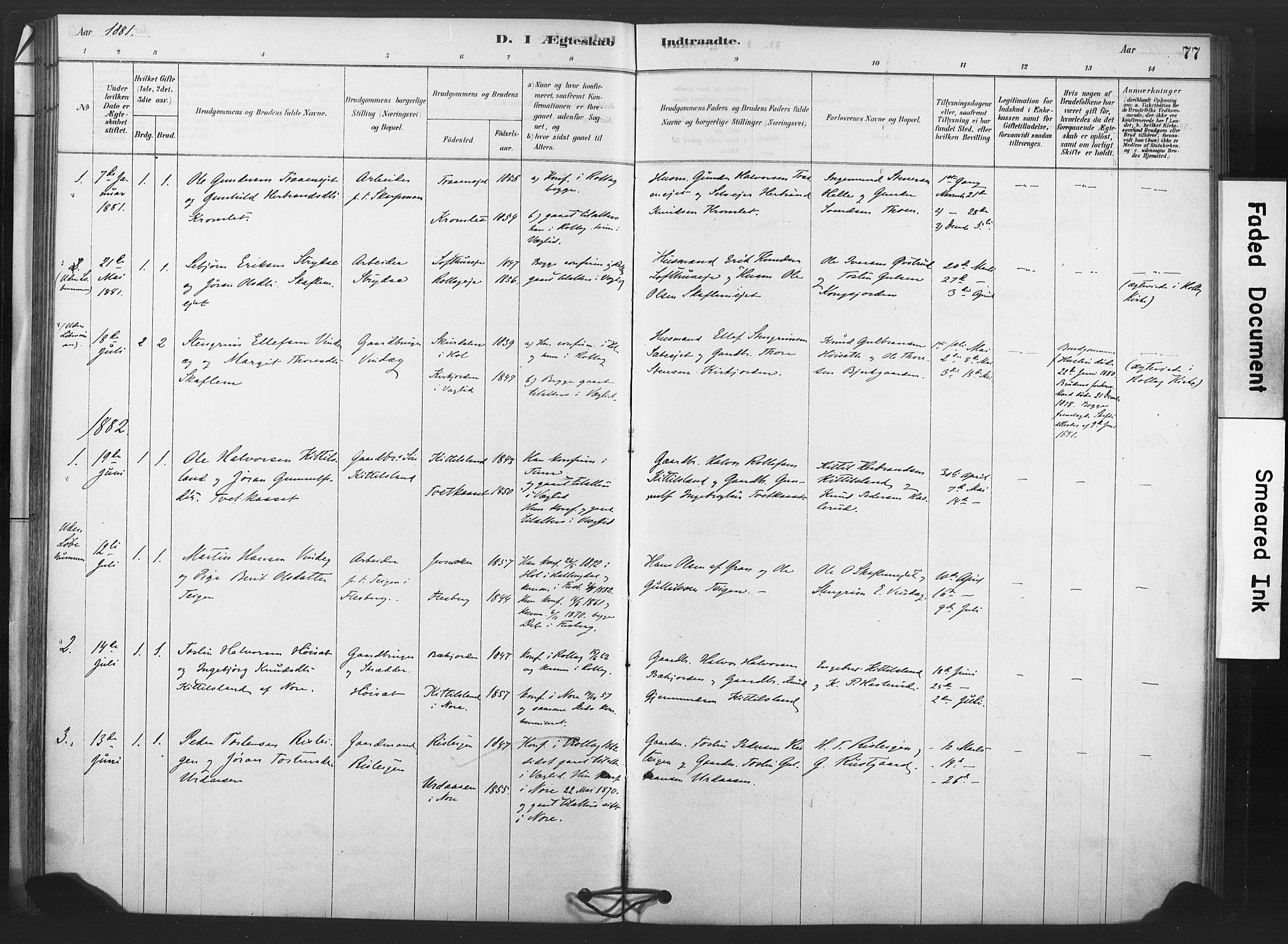 Rollag kirkebøker, AV/SAKO-A-240/F/Fb/L0001: Parish register (official) no. II 1, 1878-1899, p. 77