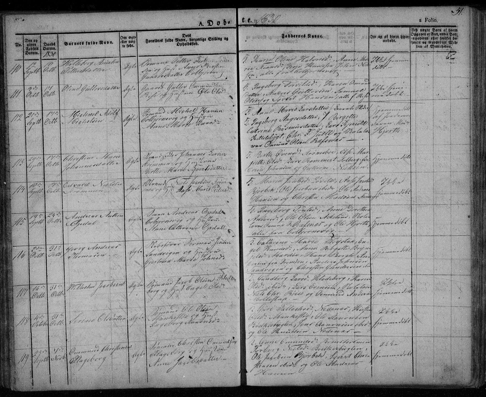 Øyestad sokneprestkontor, AV/SAK-1111-0049/F/Fa/L0013: Parish register (official) no. A 13, 1827-1842, p. 51