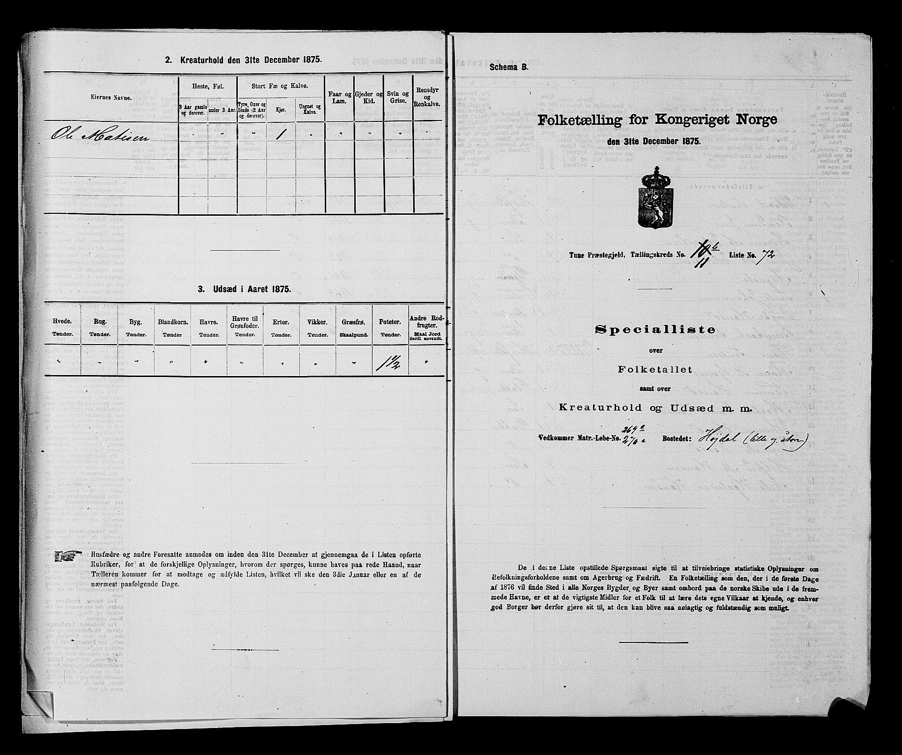 RA, 1875 census for 0130P Tune, 1875, p. 1860