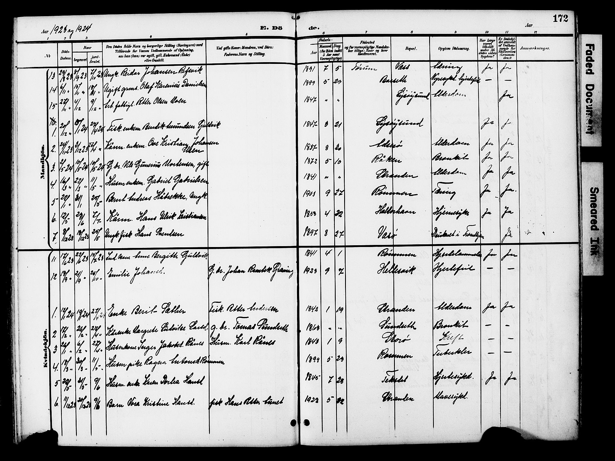 Ministerialprotokoller, klokkerbøker og fødselsregistre - Sør-Trøndelag, SAT/A-1456/654/L0666: Parish register (copy) no. 654C02, 1901-1925, p. 172