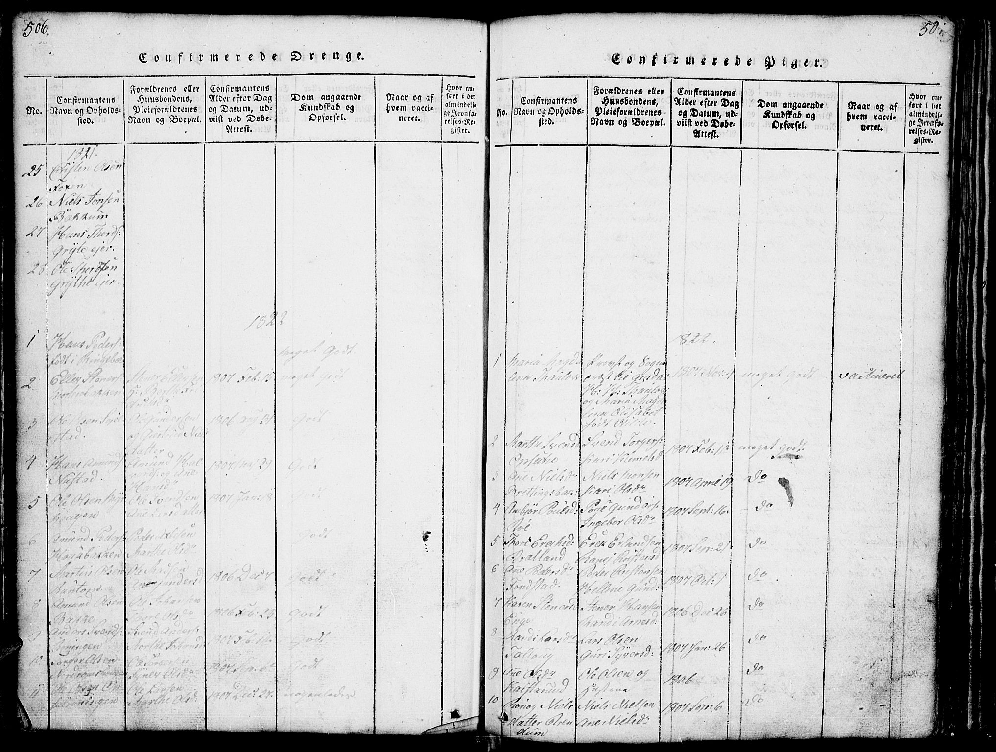 Gausdal prestekontor, AV/SAH-PREST-090/H/Ha/Hab/L0001: Parish register (copy) no. 1, 1817-1848, p. 506-507