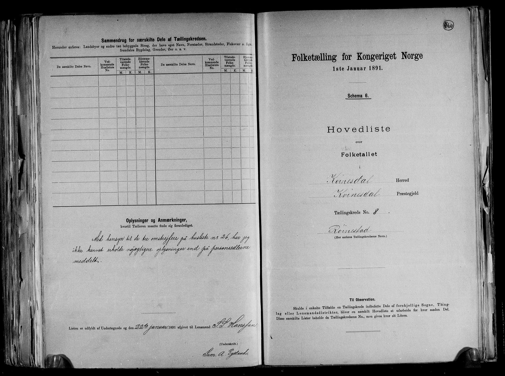 RA, 1891 census for 1037 Kvinesdal, 1891, p. 22