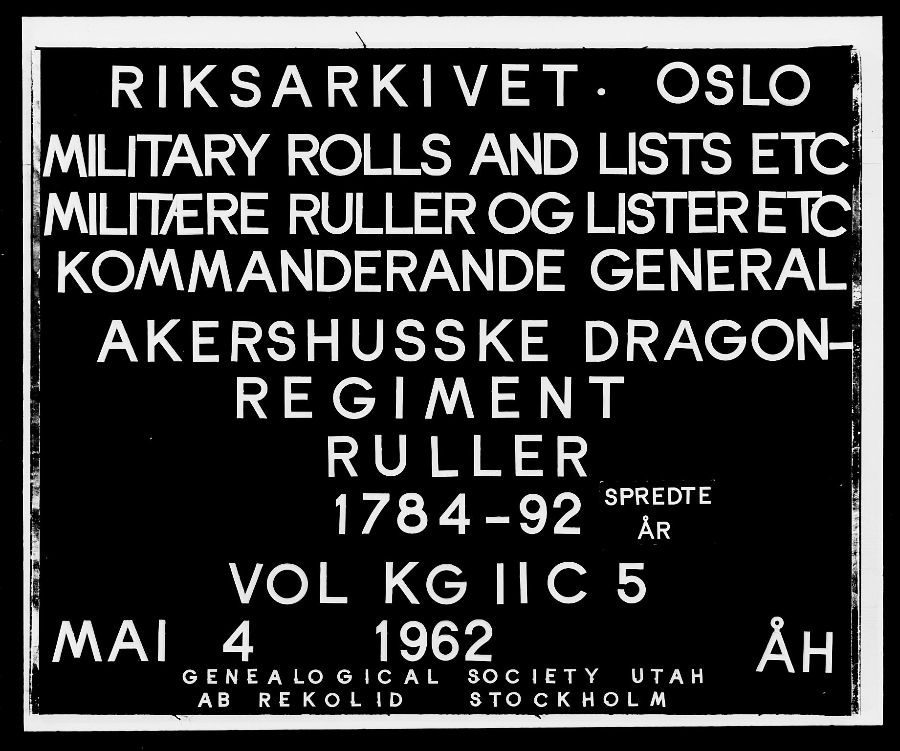 Generalitets- og kommissariatskollegiet, Det kongelige norske kommissariatskollegium, RA/EA-5420/E/Eh/L0005: Akershusiske dragonregiment, 1789-1792, p. 1