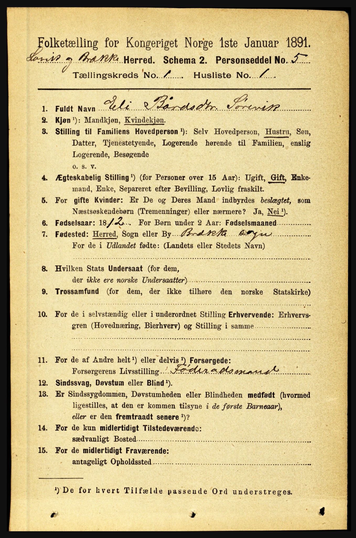 RA, 1891 census for 1415 Lavik og Brekke, 1891, p. 71