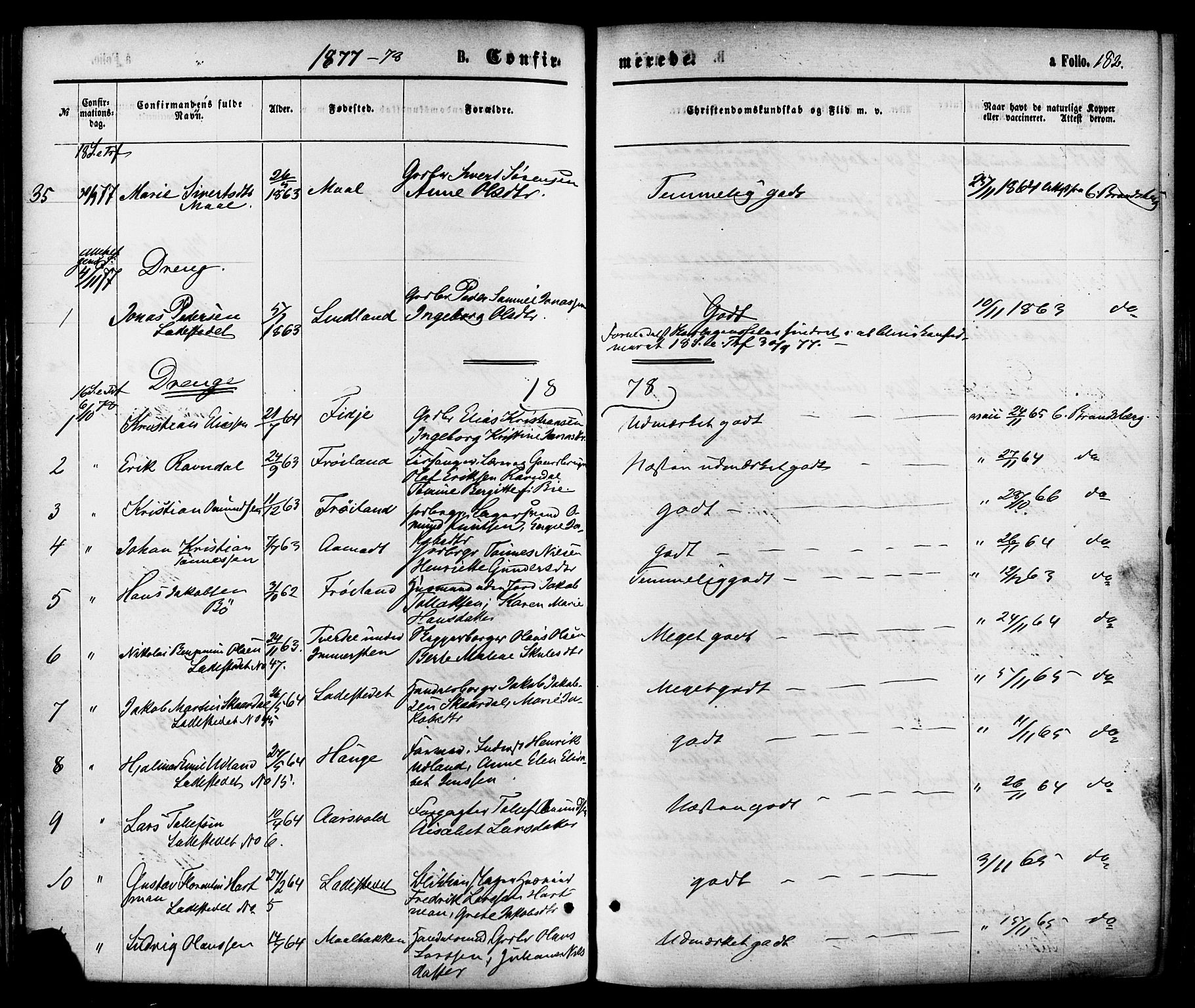 Sokndal sokneprestkontor, AV/SAST-A-101808: Parish register (official) no. A 10, 1874-1886, p. 182