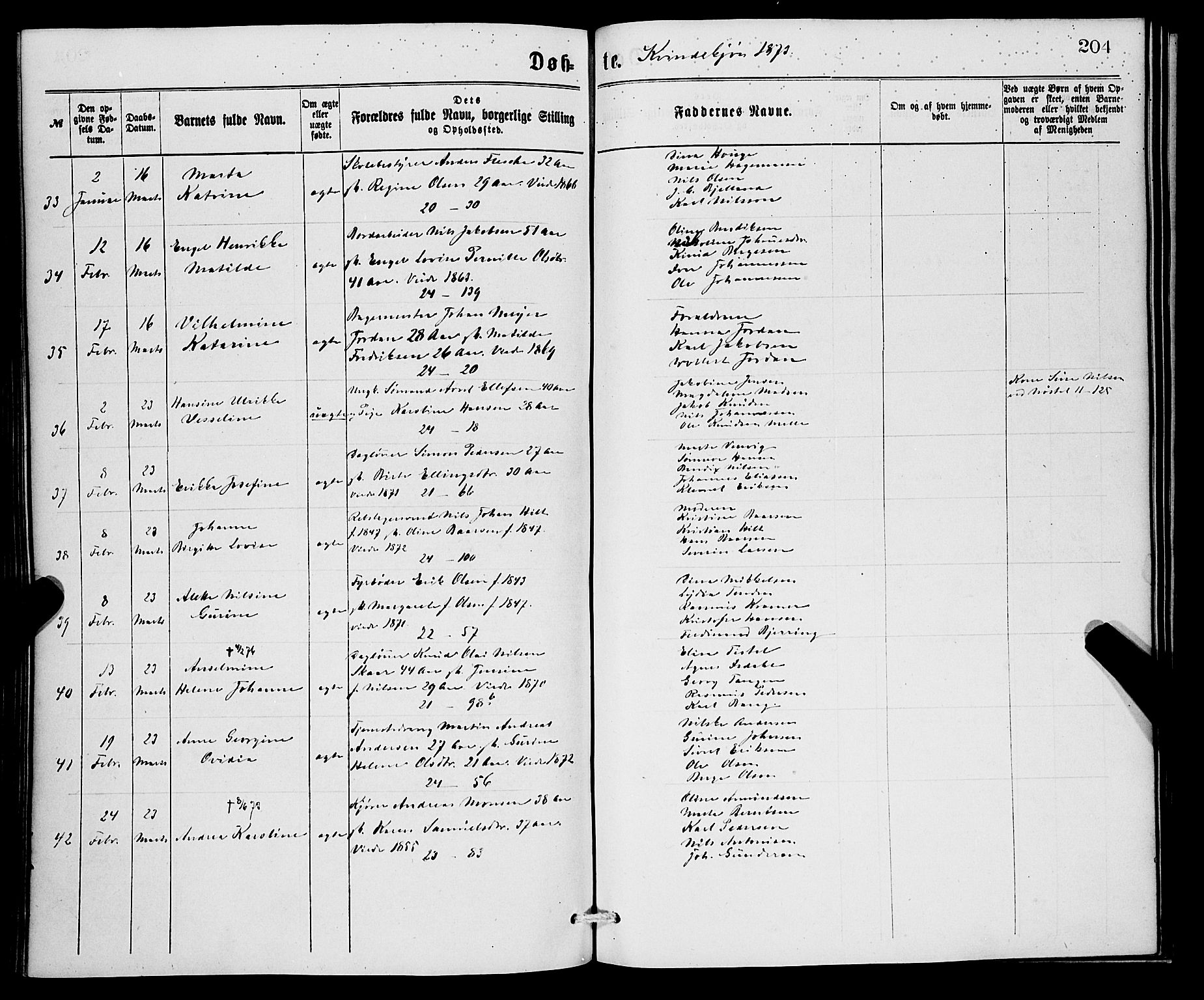 Korskirken sokneprestembete, SAB/A-76101/H/Hab: Parish register (copy) no. B 6, 1869-1874, p. 204