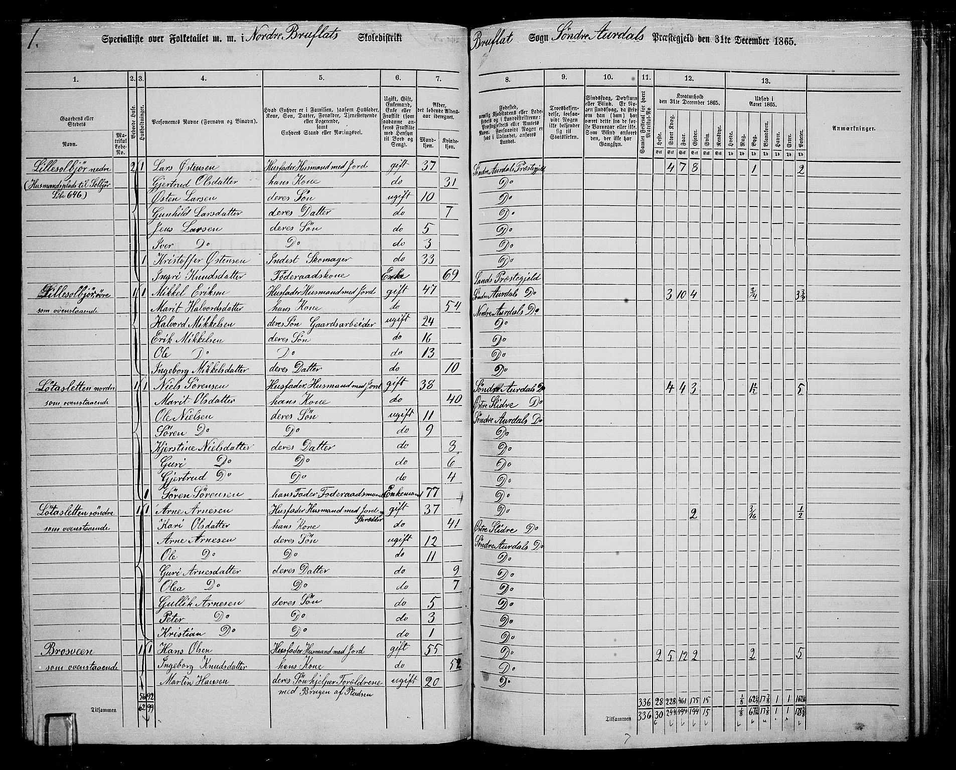 RA, 1865 census for Sør-Aurdal, 1865, p. 198