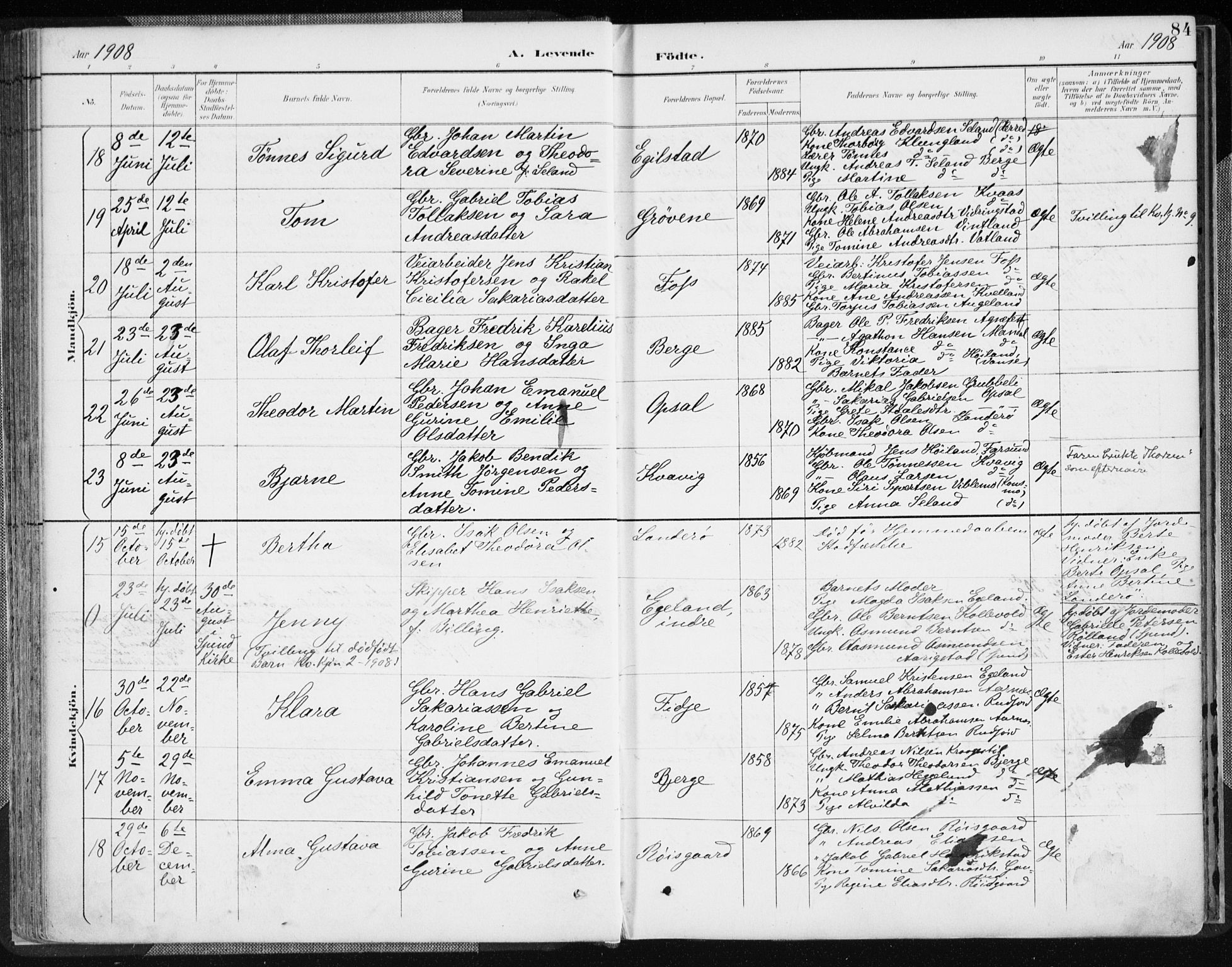 Lyngdal sokneprestkontor, AV/SAK-1111-0029/F/Fa/Fac/L0012: Parish register (official) no. A 12, 1894-1918, p. 84