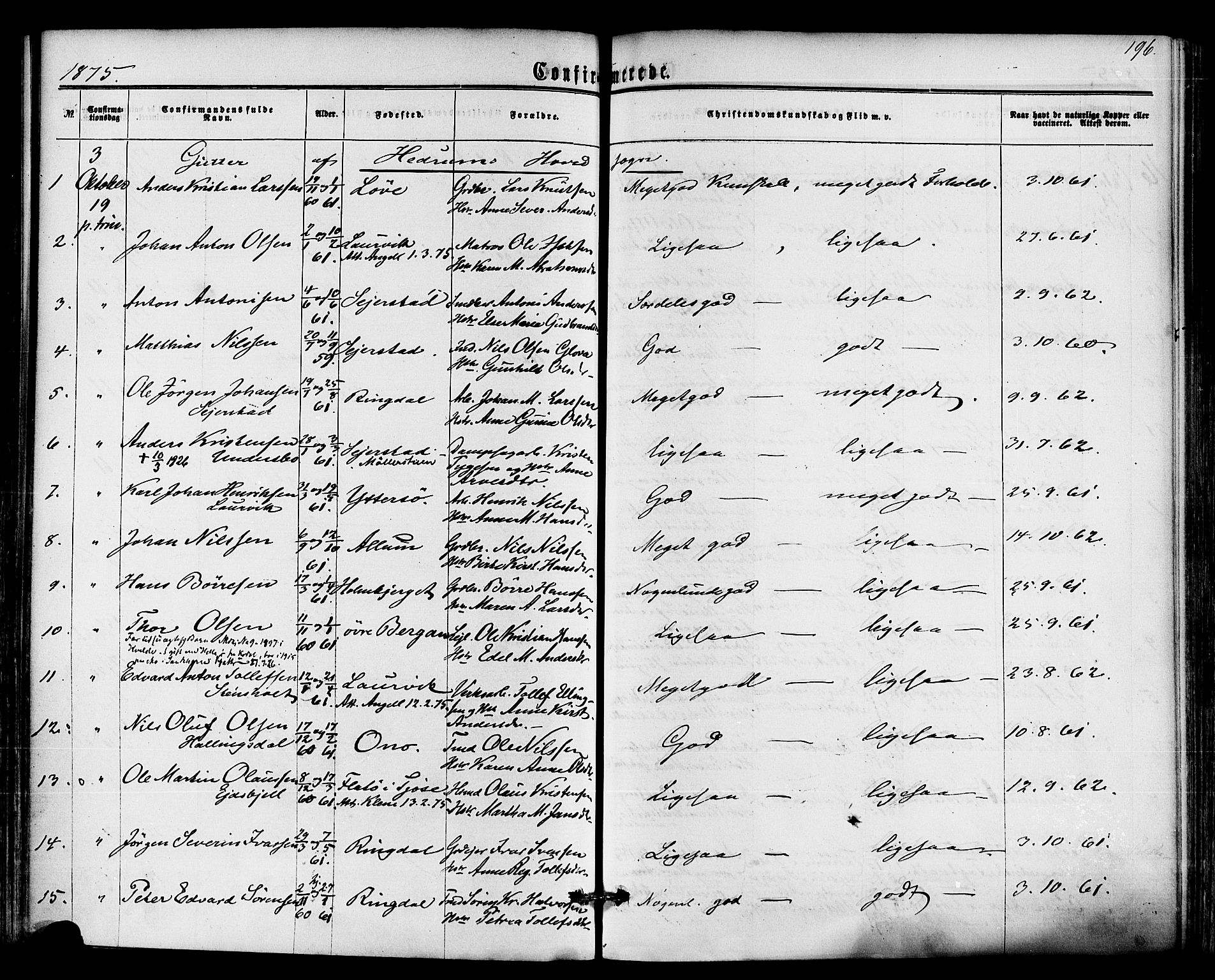 Hedrum kirkebøker, AV/SAKO-A-344/F/Fa/L0008: Parish register (official) no. I 8, 1869-1880, p. 196