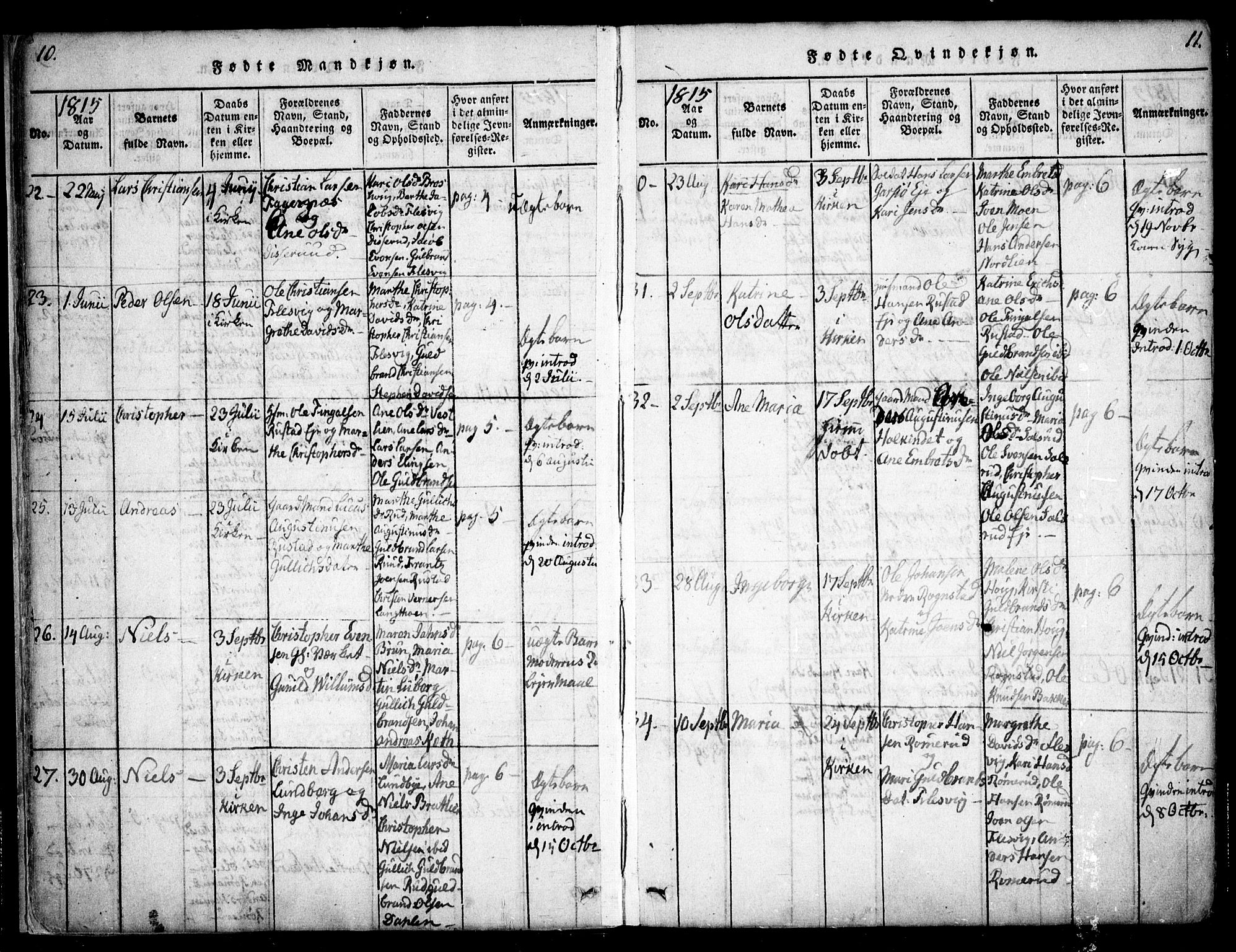 Hurdal prestekontor Kirkebøker, AV/SAO-A-10889/F/Fa/L0003: Parish register (official) no. I 3, 1815-1828, p. 10-11