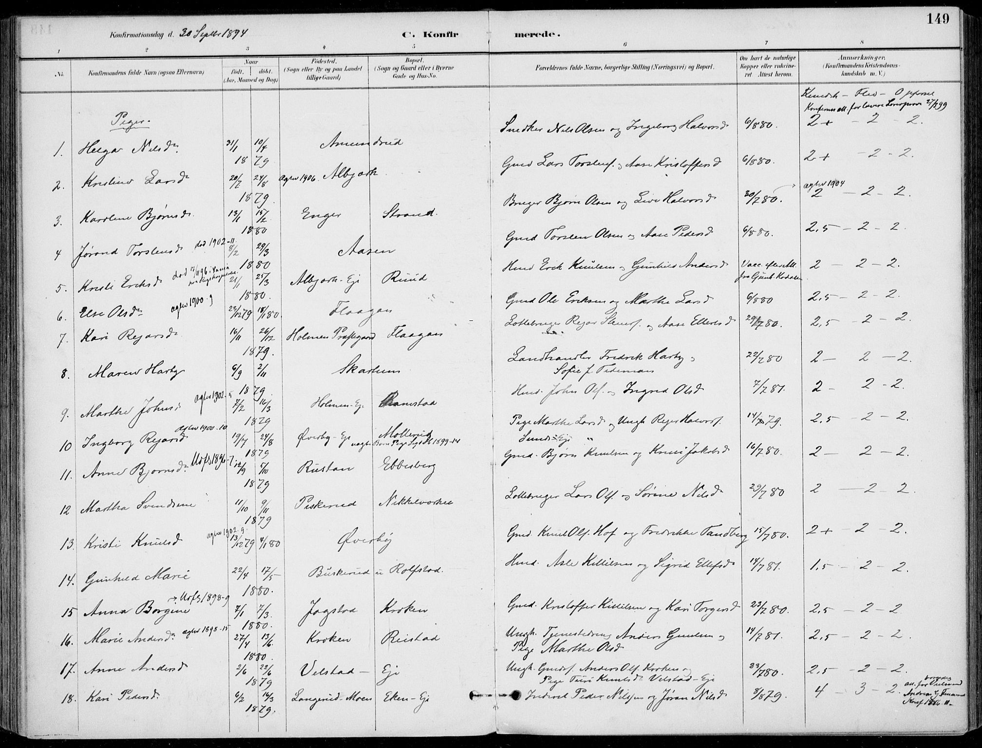 Sigdal kirkebøker, AV/SAKO-A-245/F/Fb/L0001: Parish register (official) no. II 1, 1888-1900, p. 149