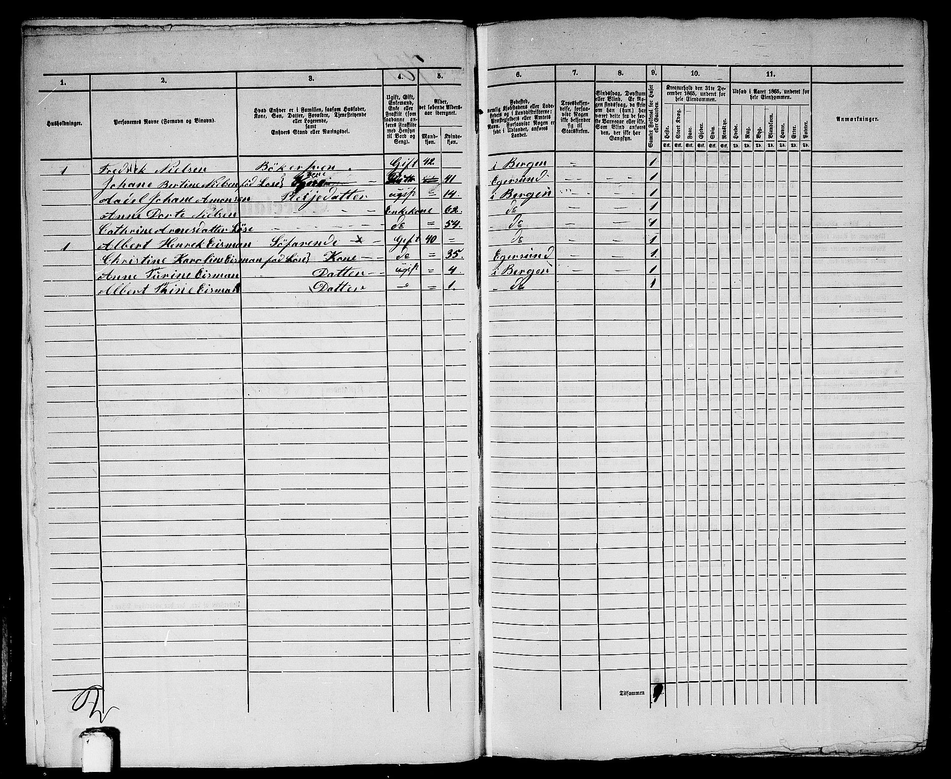 RA, 1865 census for Bergen, 1865, p. 1564