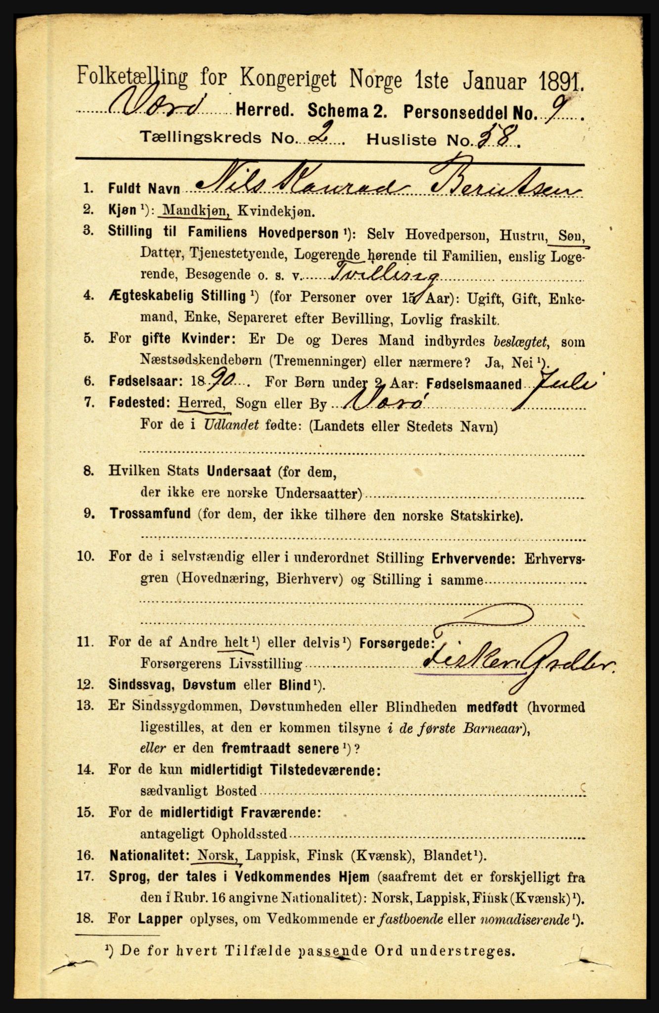 RA, 1891 census for 1857 Værøy, 1891, p. 682