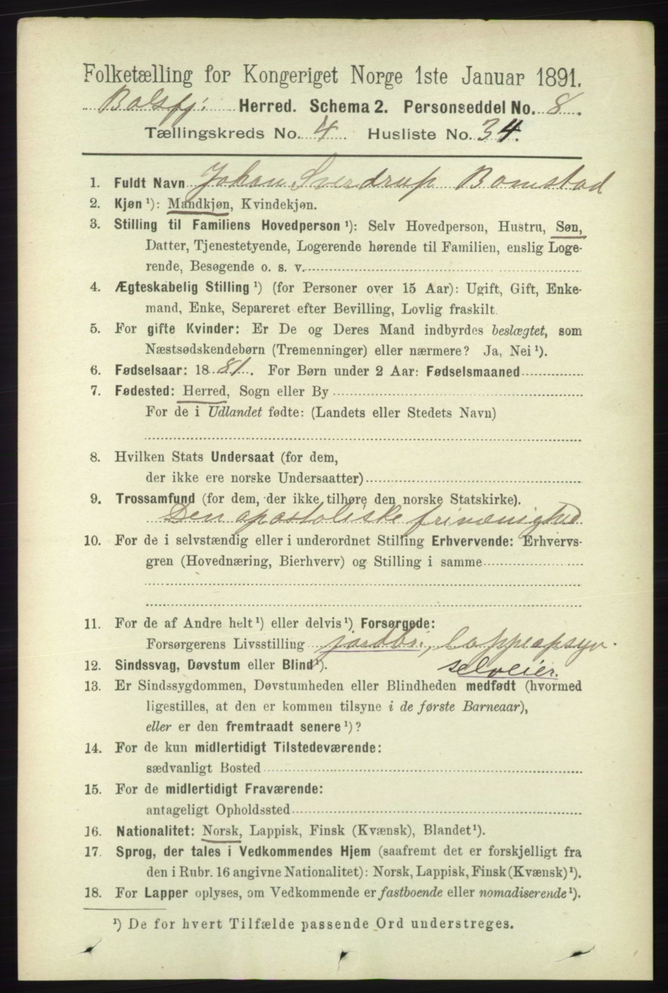 RA, 1891 census for 1933 Balsfjord, 1891, p. 1366